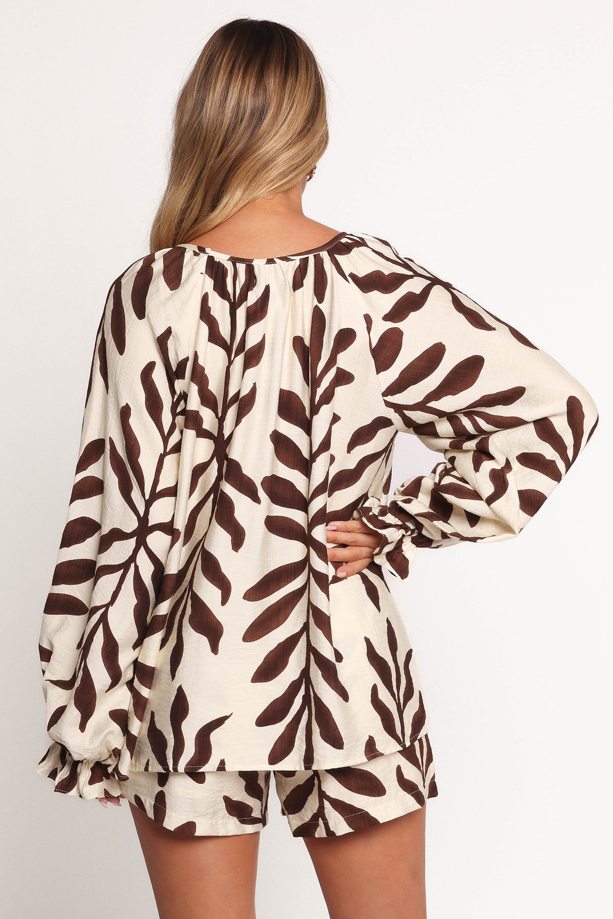 July Long Sleeve Smock Top in Brown Palm – view 5 of 9