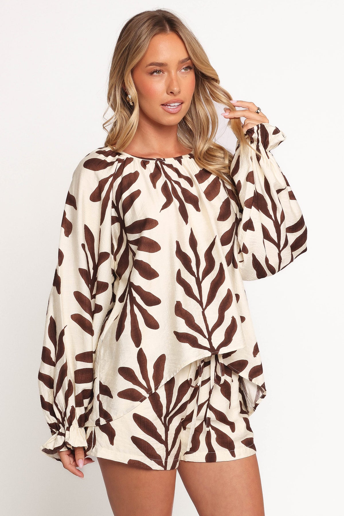 July Long Sleeve Smock Top in Brown Palm – view 6 of 9