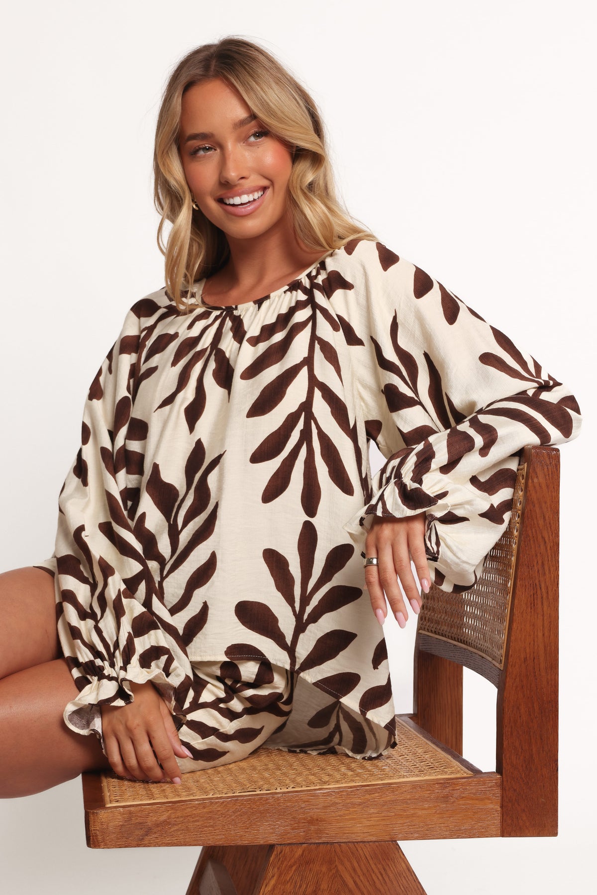 July Long Sleeve Smock Top in Brown Palm – view 2 of 9
