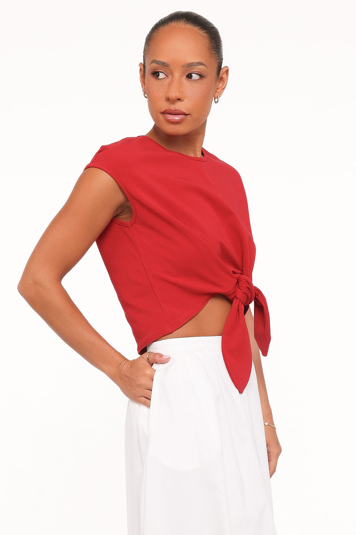 Kathy Tie Front Top in Red – view 3 of 6