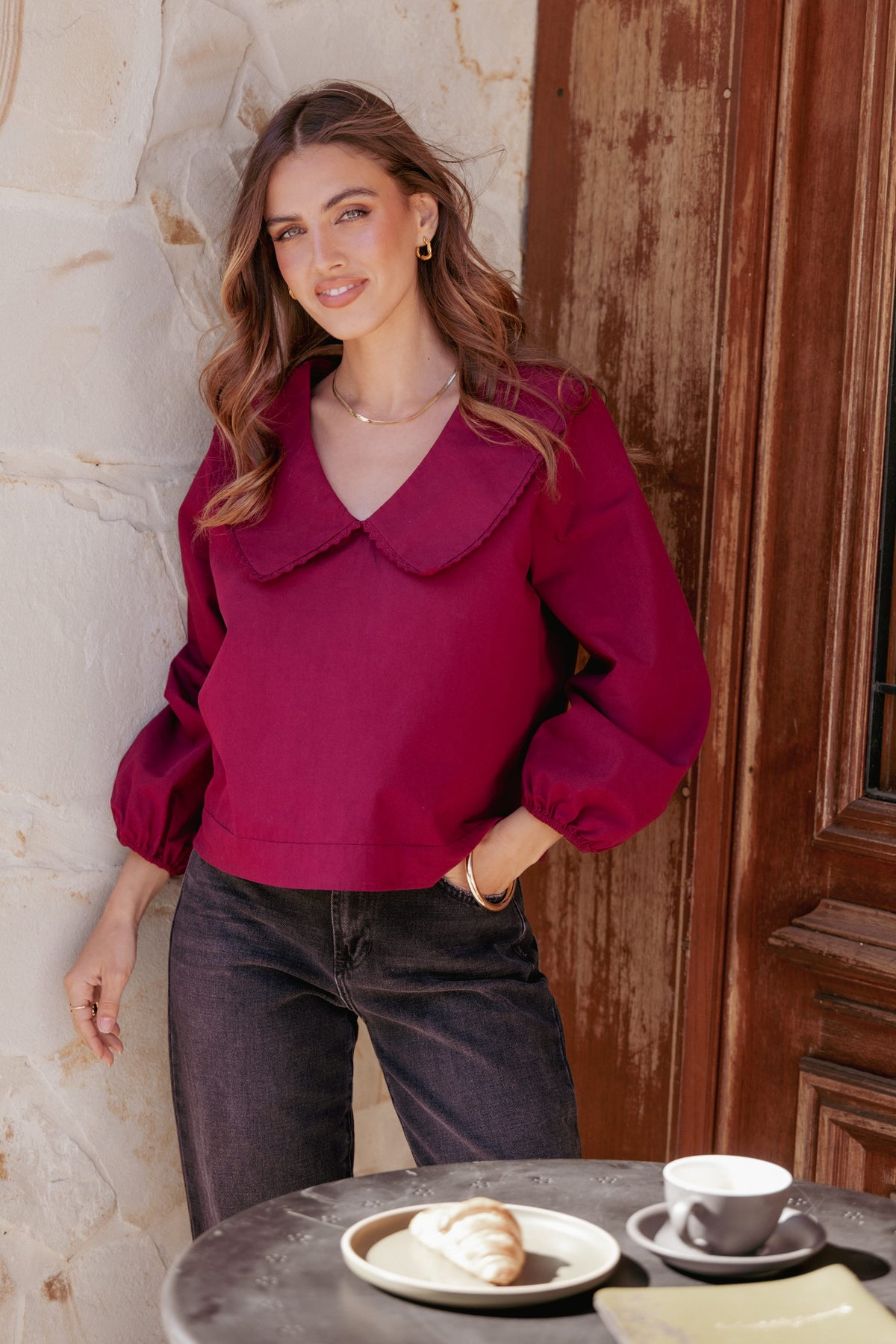 Kenna Long Sleeve Top in Burg – view 1 of 7