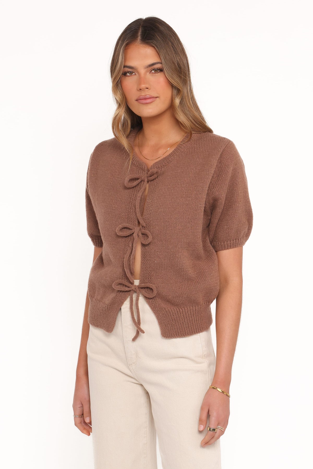 Koskie Tie Knit Top in Chocolate – view 4 of 8