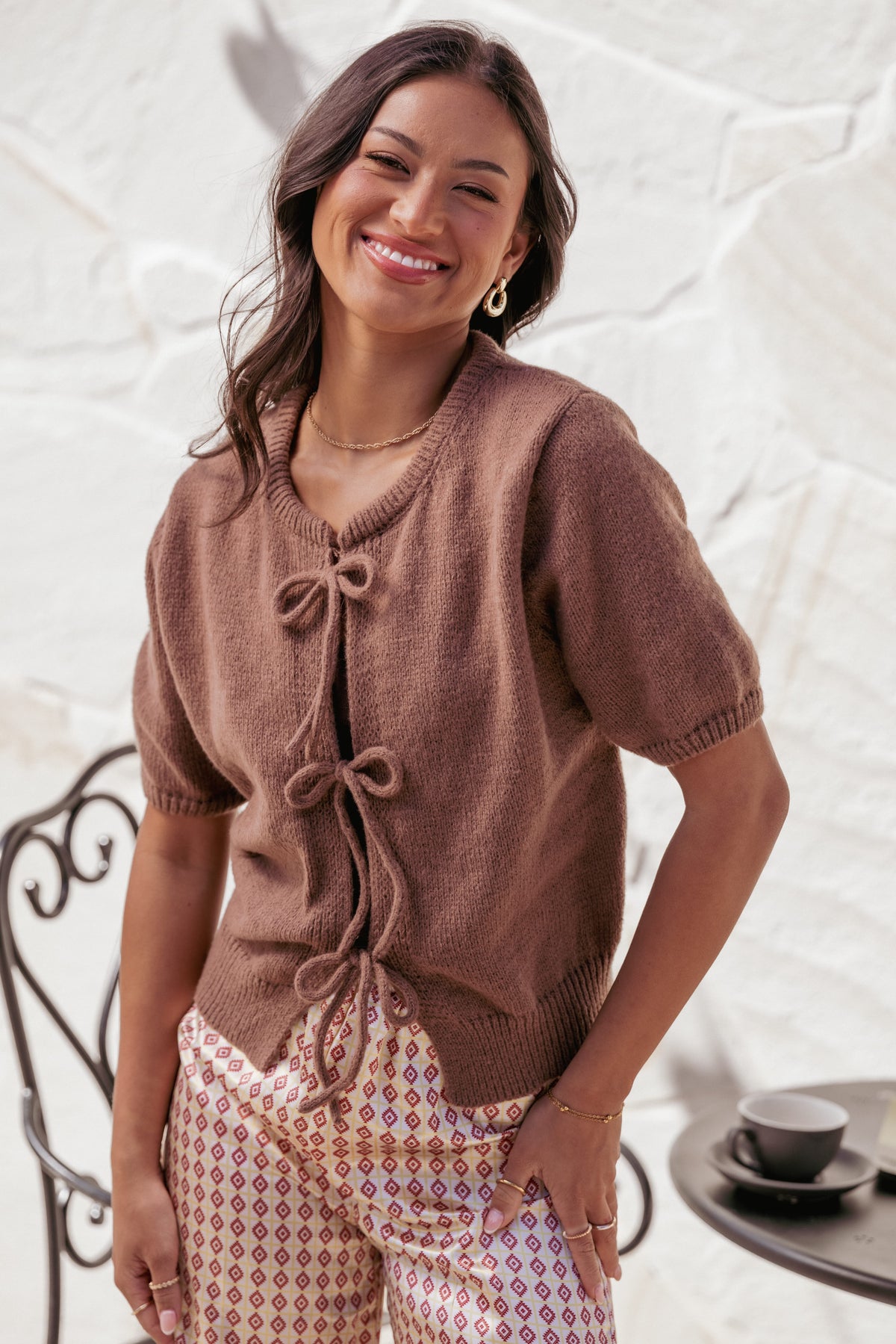 Koskie Tie Knit Top in Chocolate – view 8 of 8