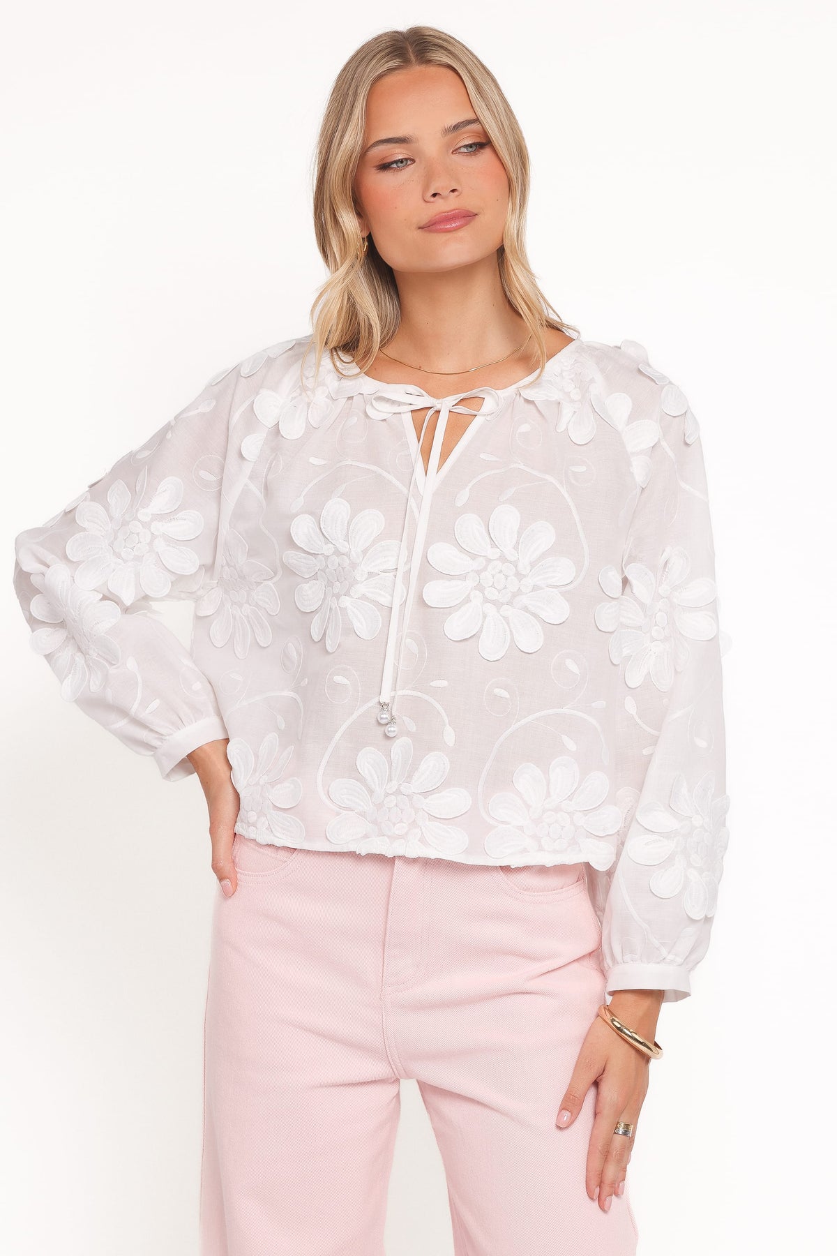 Leire Embroidered Blouse in White – view 2 of 6