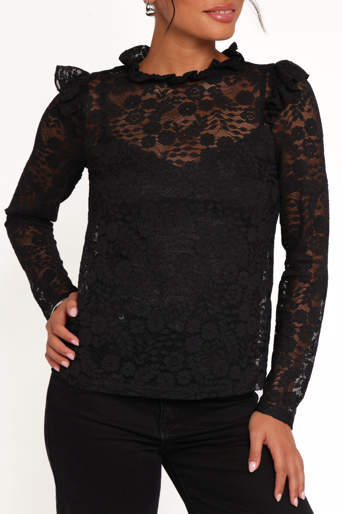 Lettie Lace Ruffle Top in Black – view 2 of 8