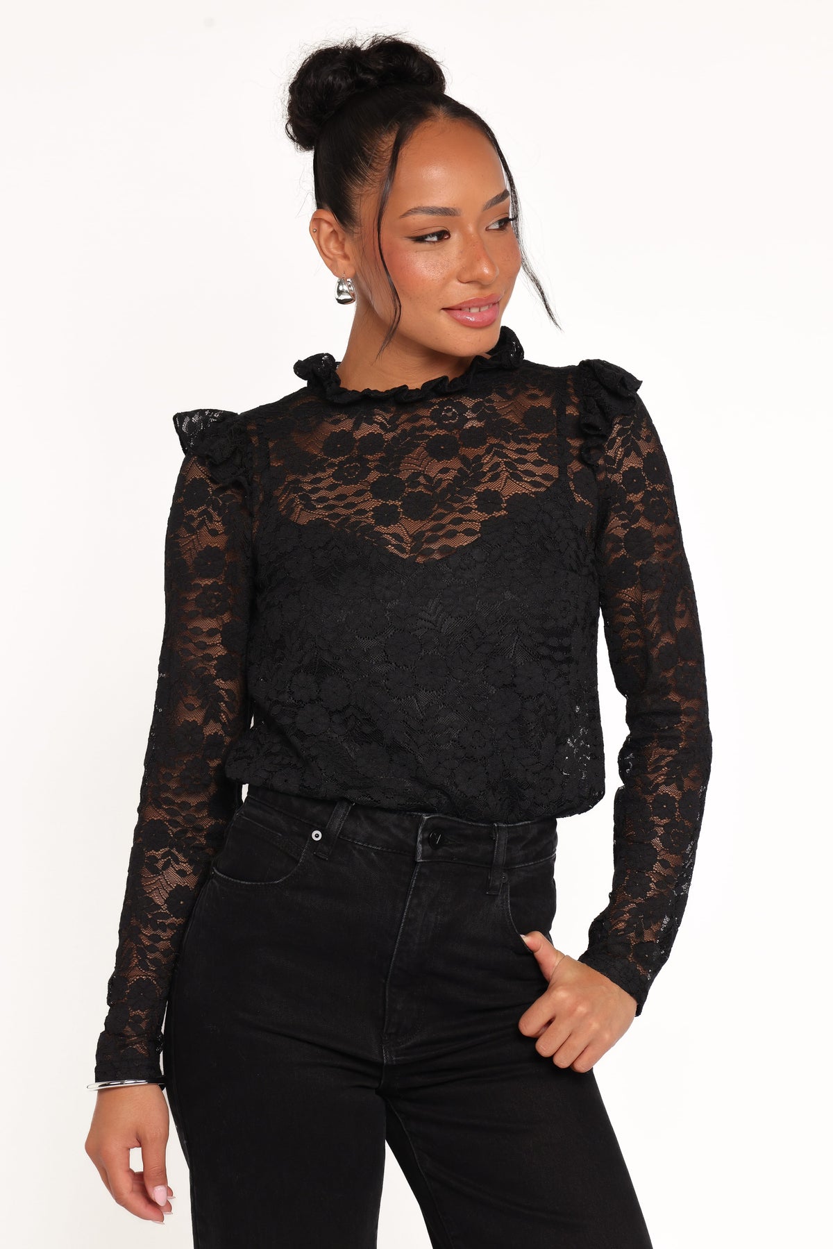 Lettie Lace Ruffle Top in Black – view 1 of 8