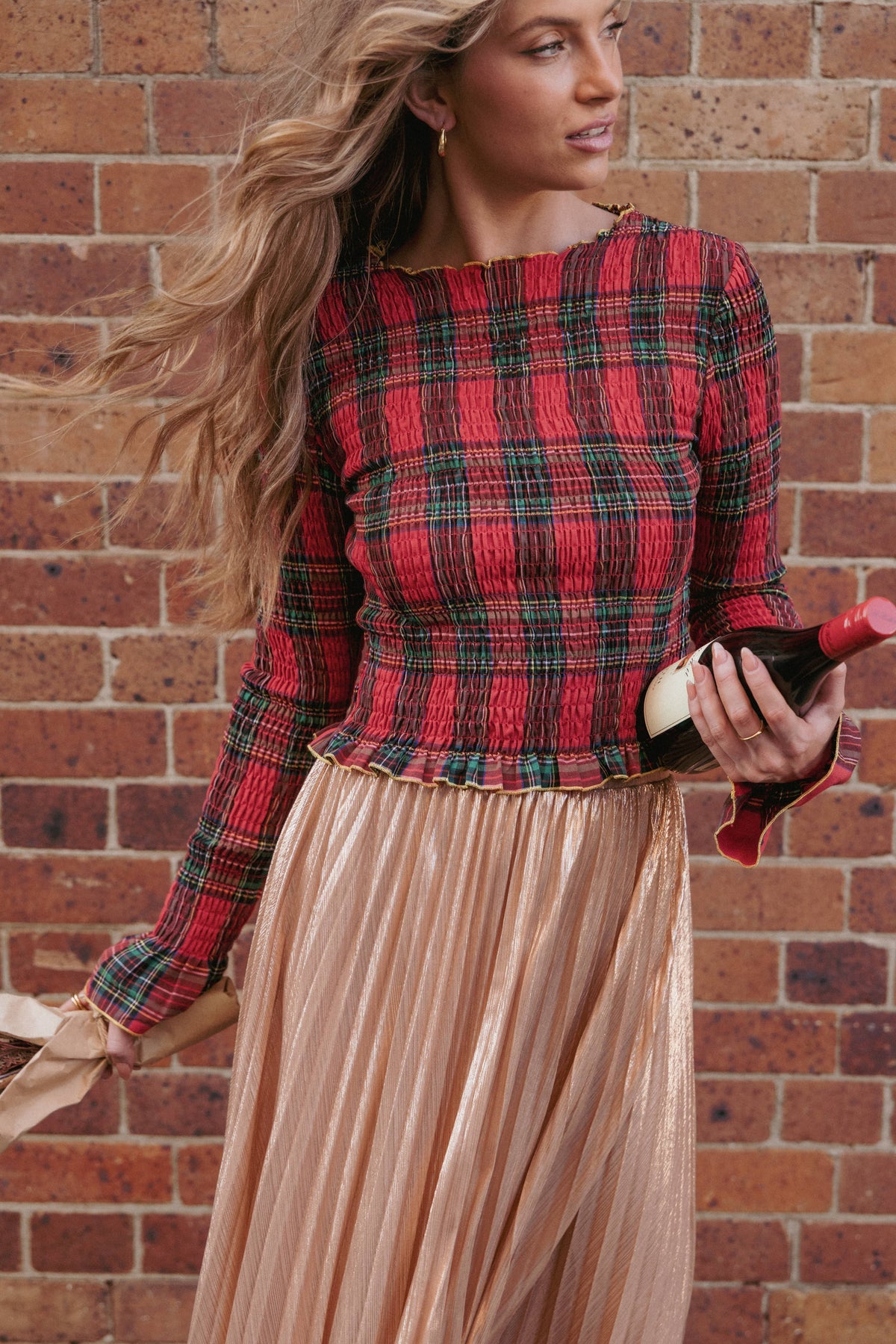 Lillee Ruched Top in Red Plaid – view 1 of 8