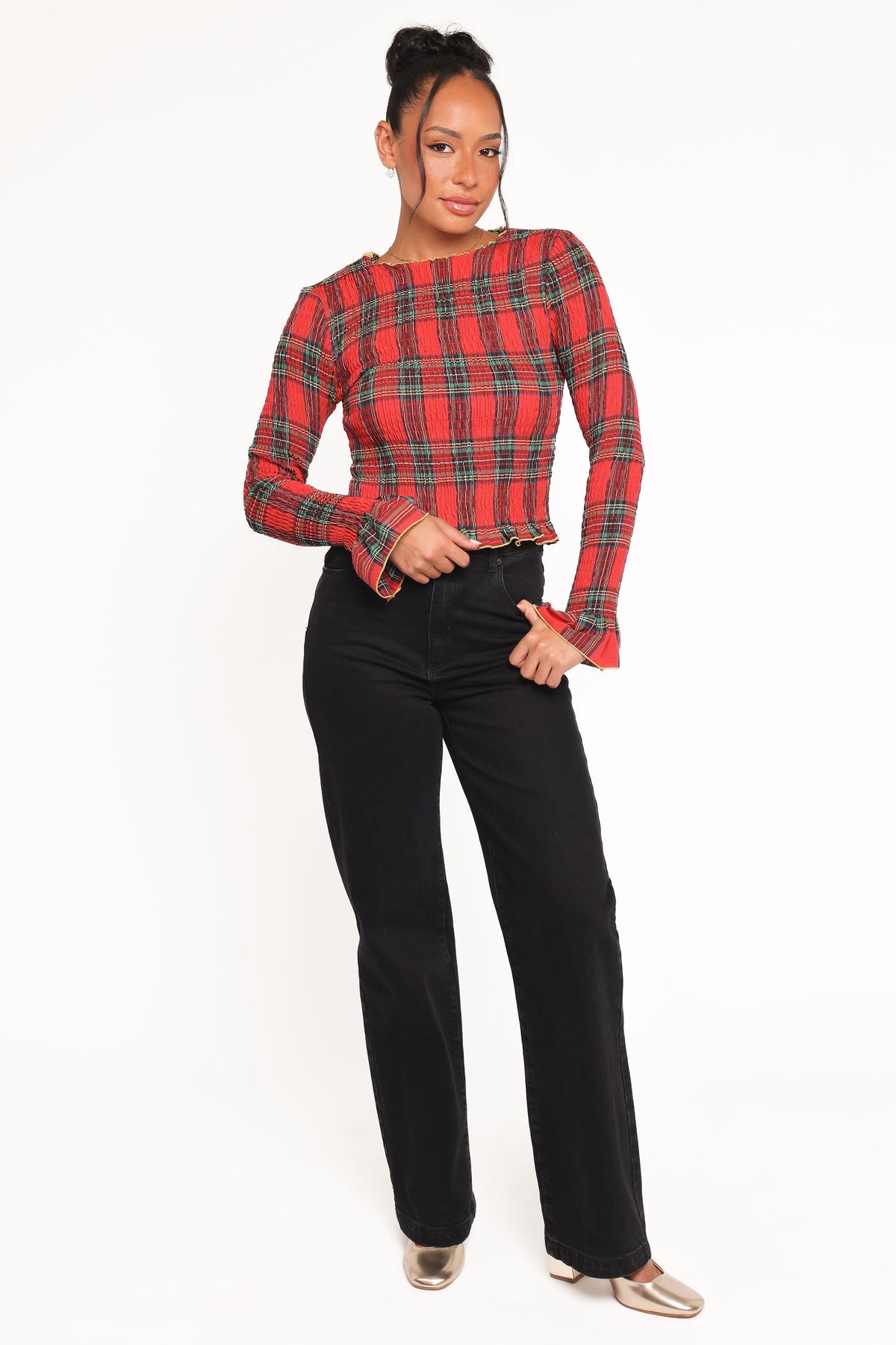 Lillee Ruched Top in Red Plaid – view 6 of 8