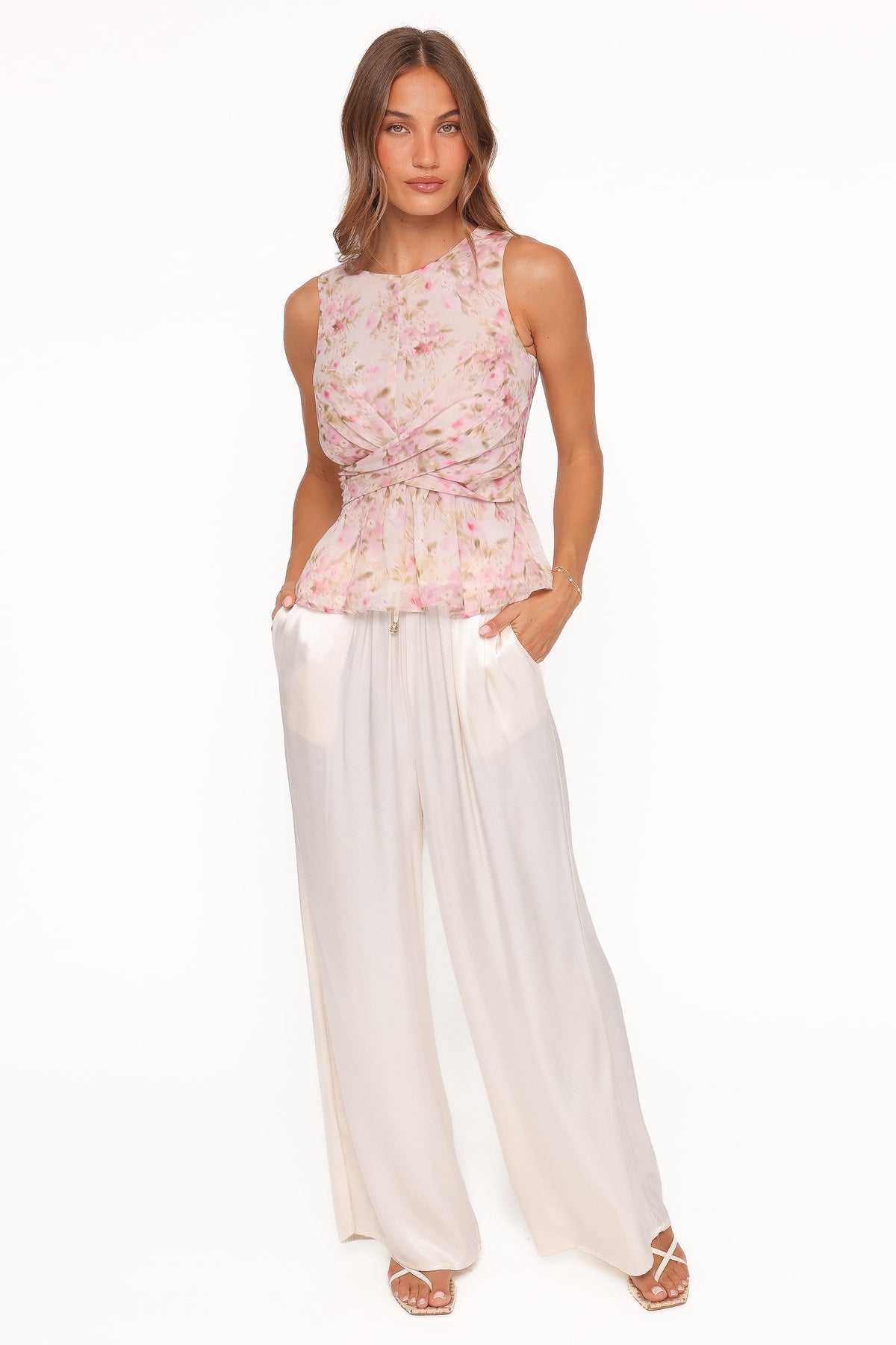 Limona Peplum Top in Blurred Pink Floral – view 6 of 8