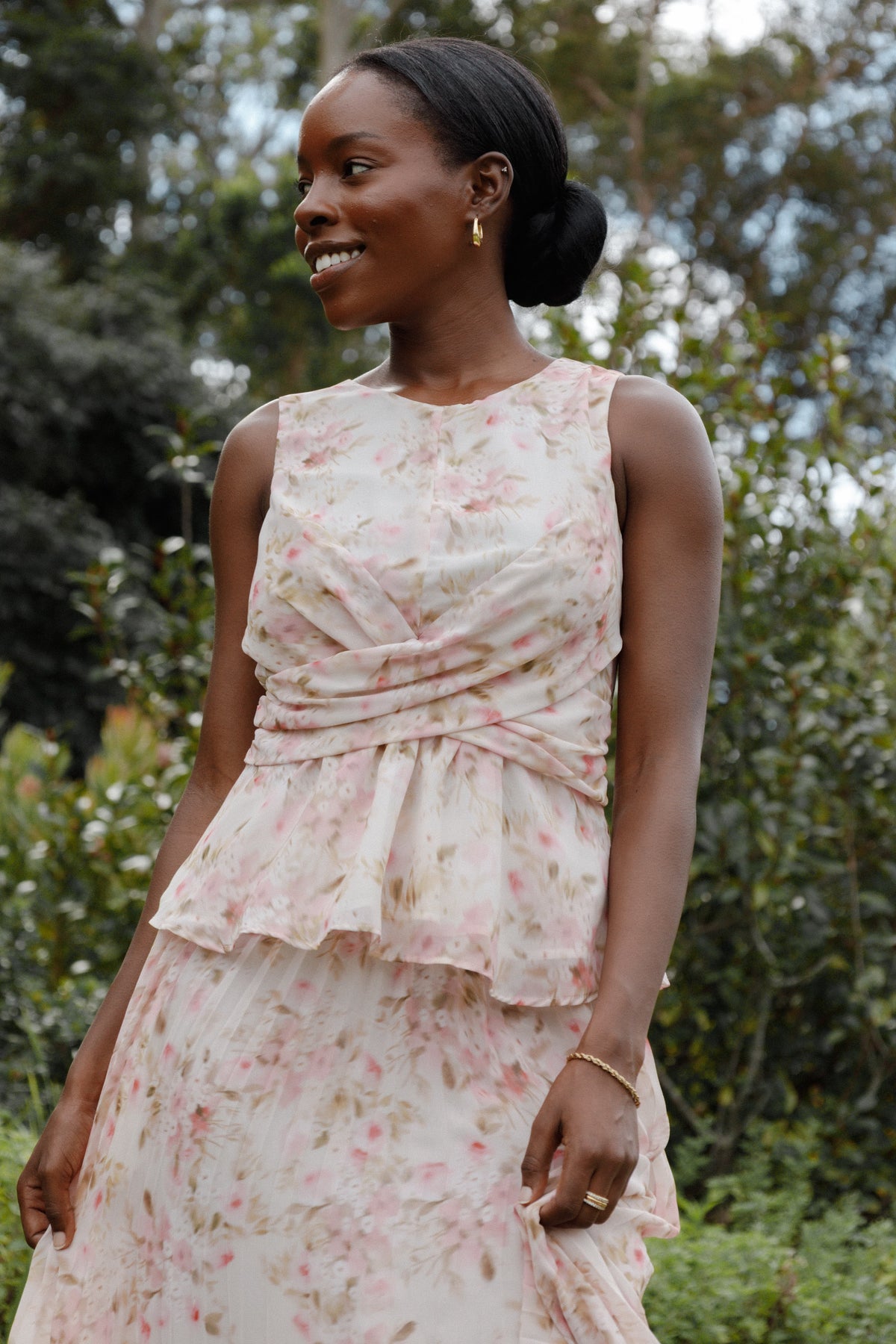 Limona Peplum Top in Blurred Pink Floral – view 1 of 8
