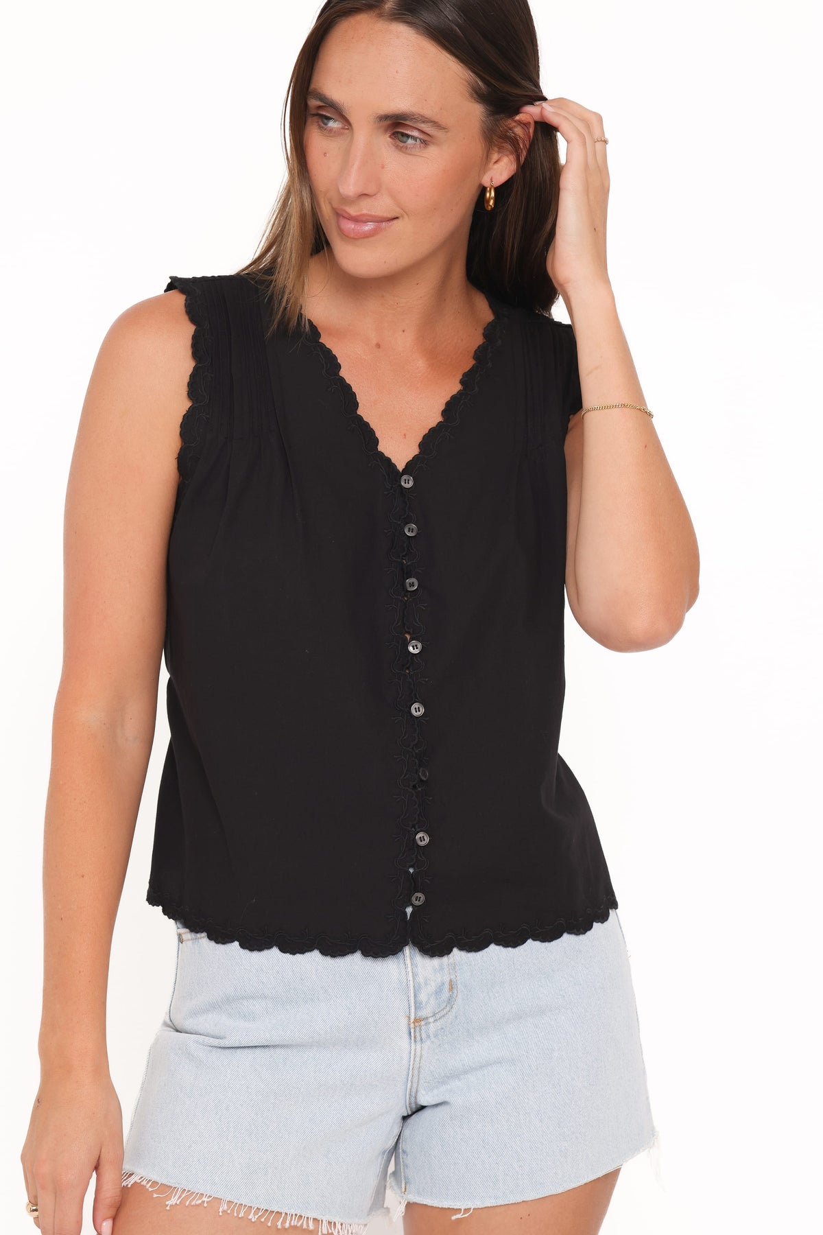 Lori Lace Trim Top in Black – view 2 of 6