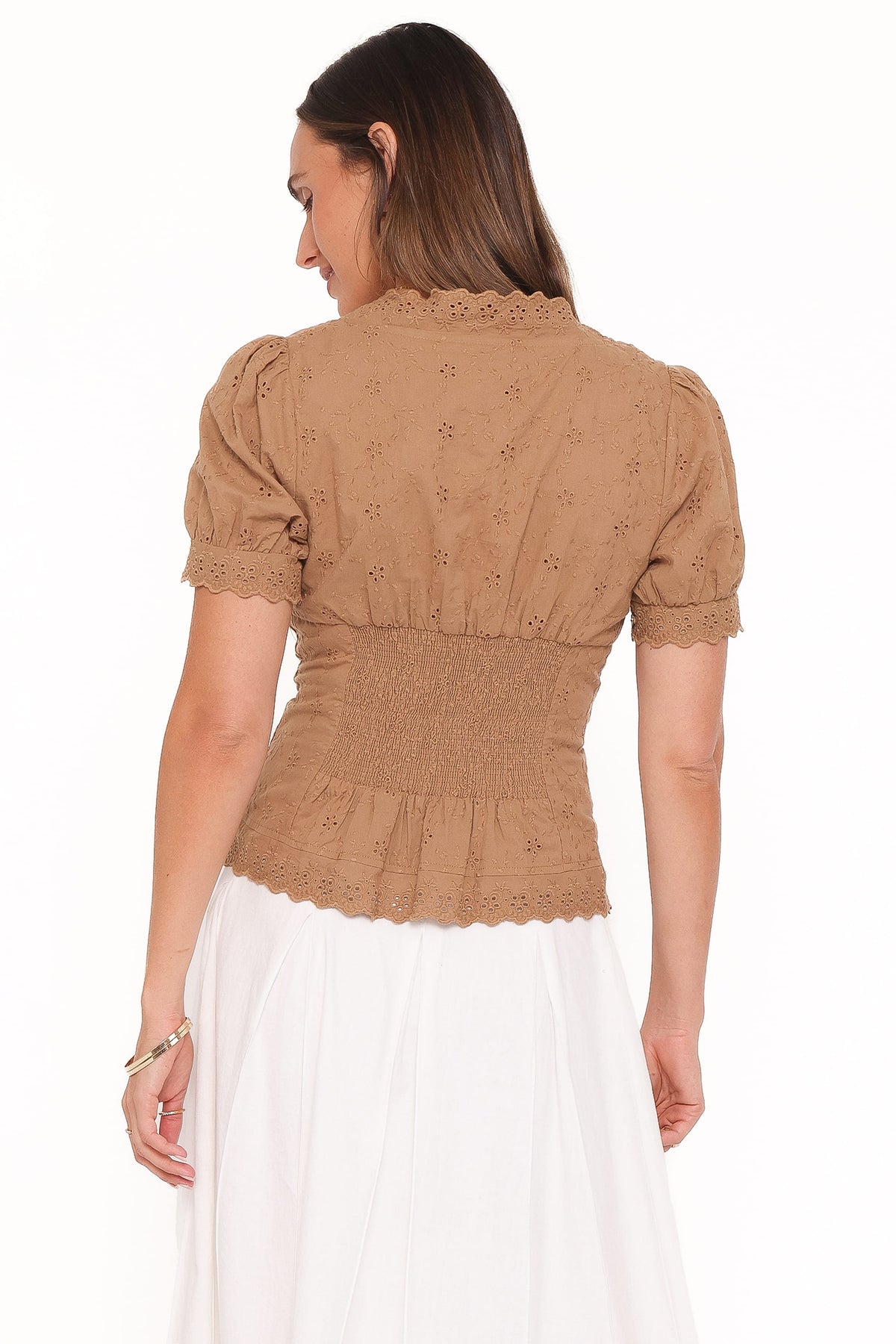 Lorraine Eyelet Top in Brown – view 4 of 6