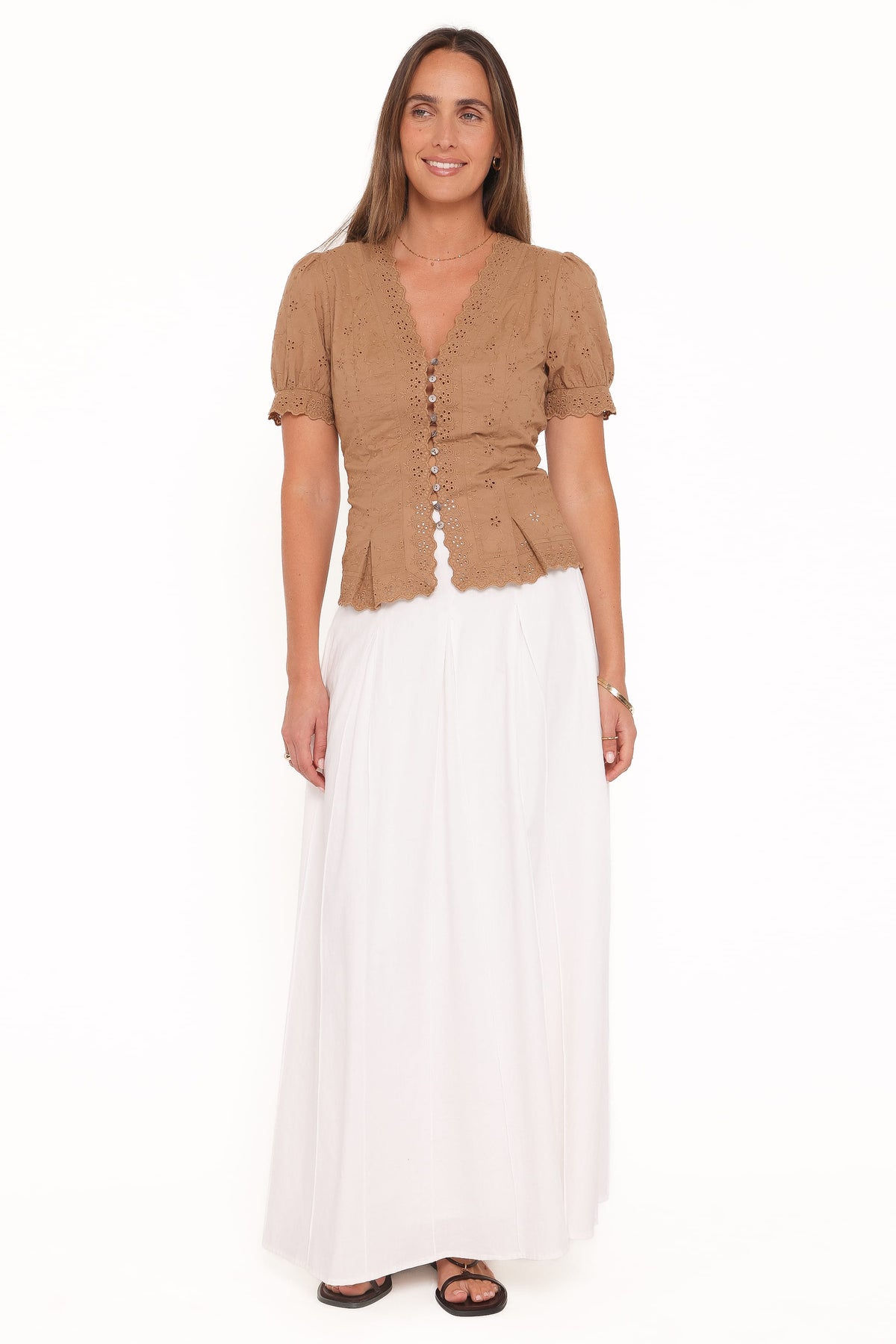 Lorraine Eyelet Top in Brown – view 5 of 6