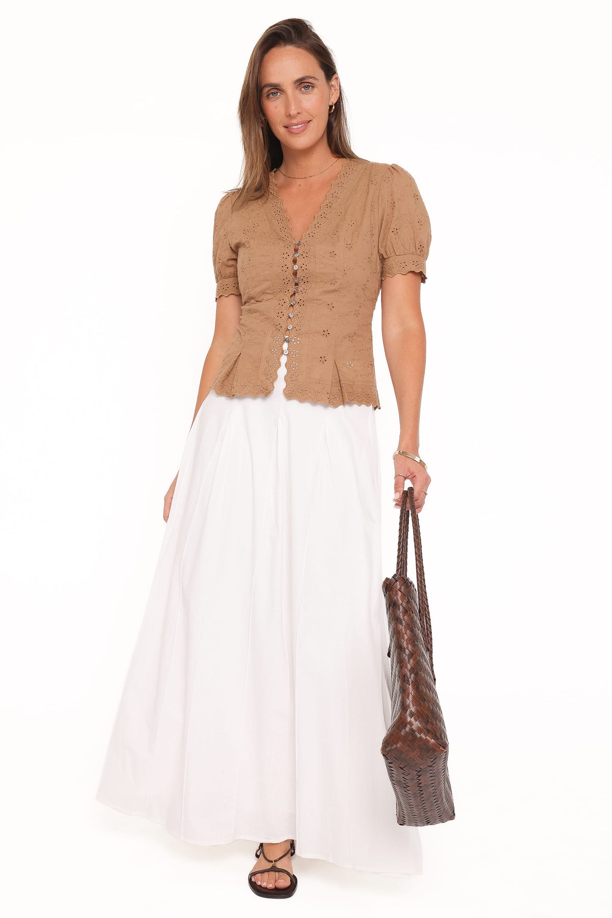 Lorraine Eyelet Top in Brown – view 1 of 6