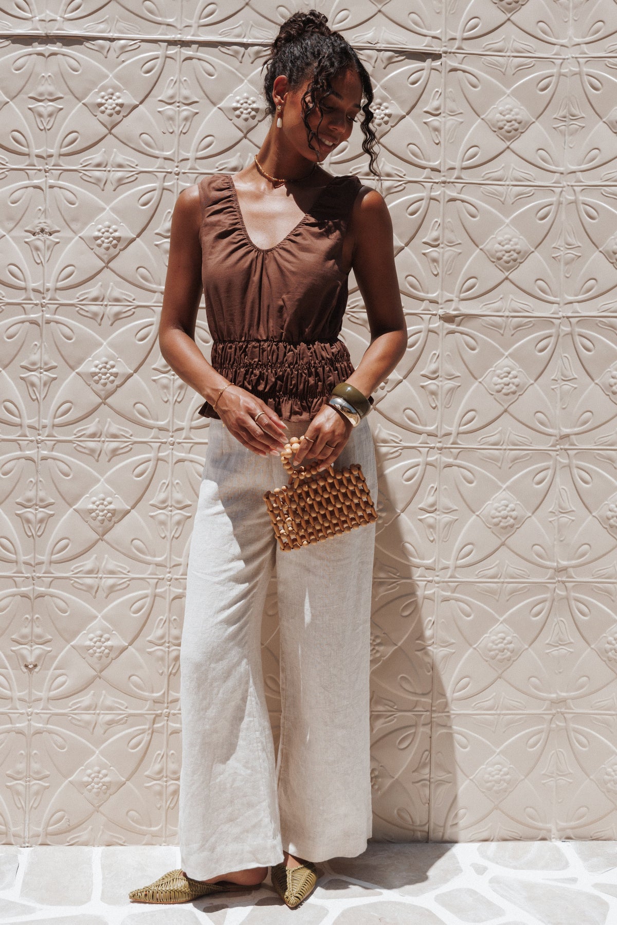 Lucilla Shirred Waist Top in Chocolate – view 1 of 8