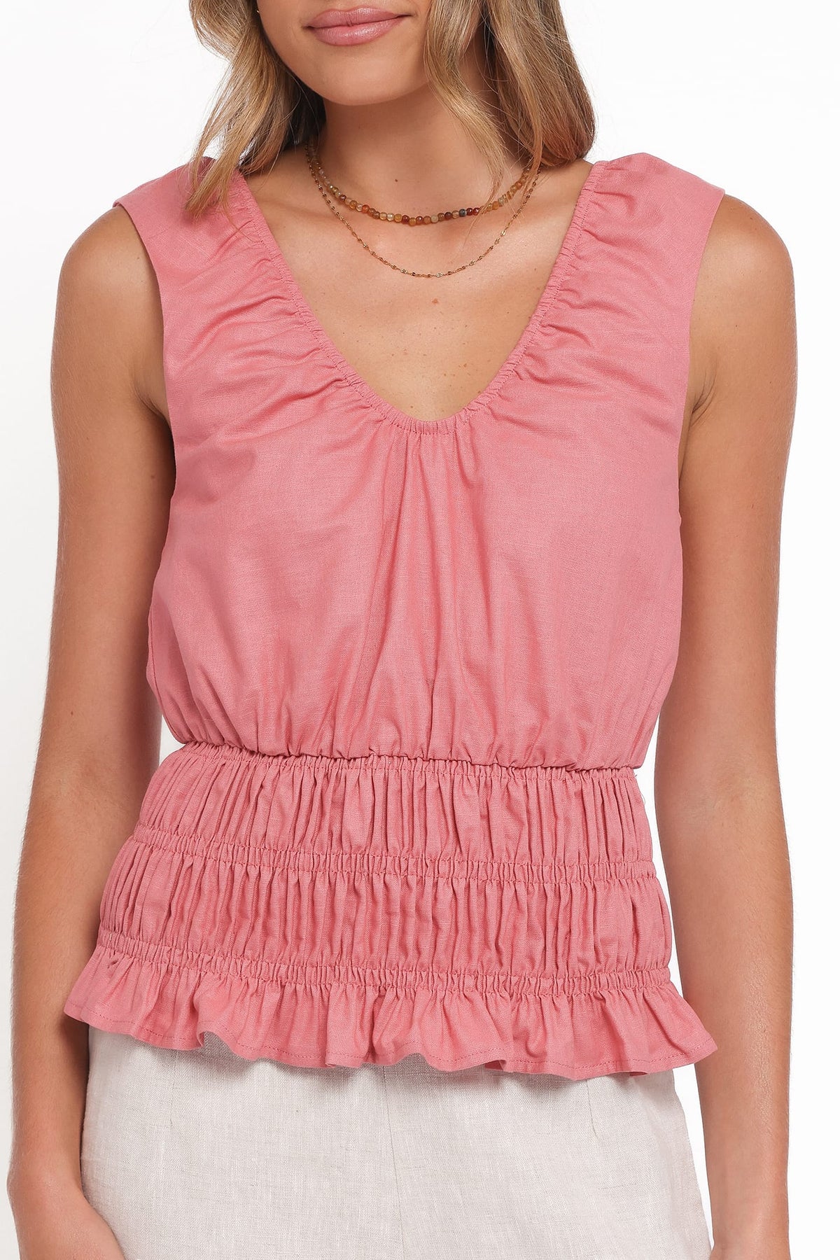 Lucilla Shirred Waist Top in Petal Pink – view 3 of 8