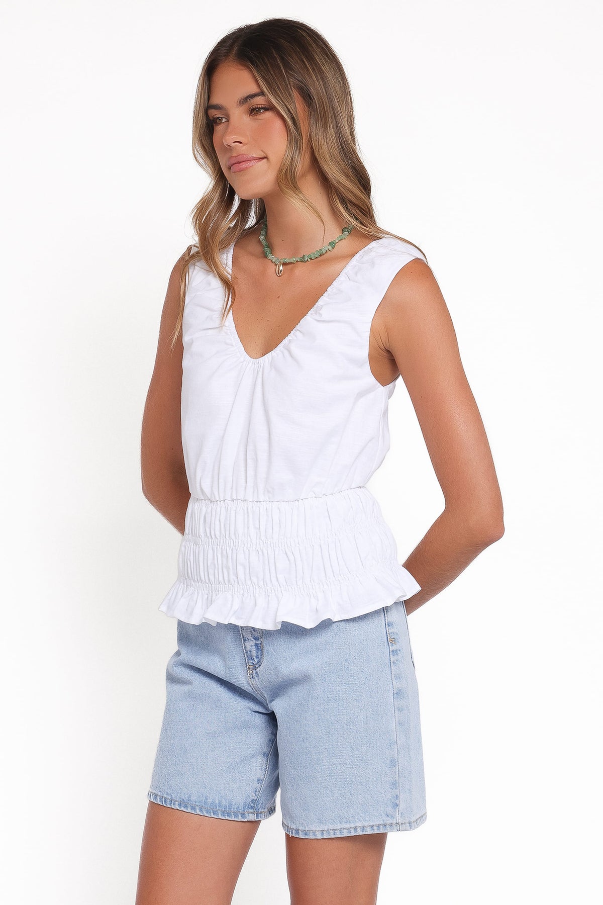 Lucilla Shirred Waist Top in White – view 4 of 8