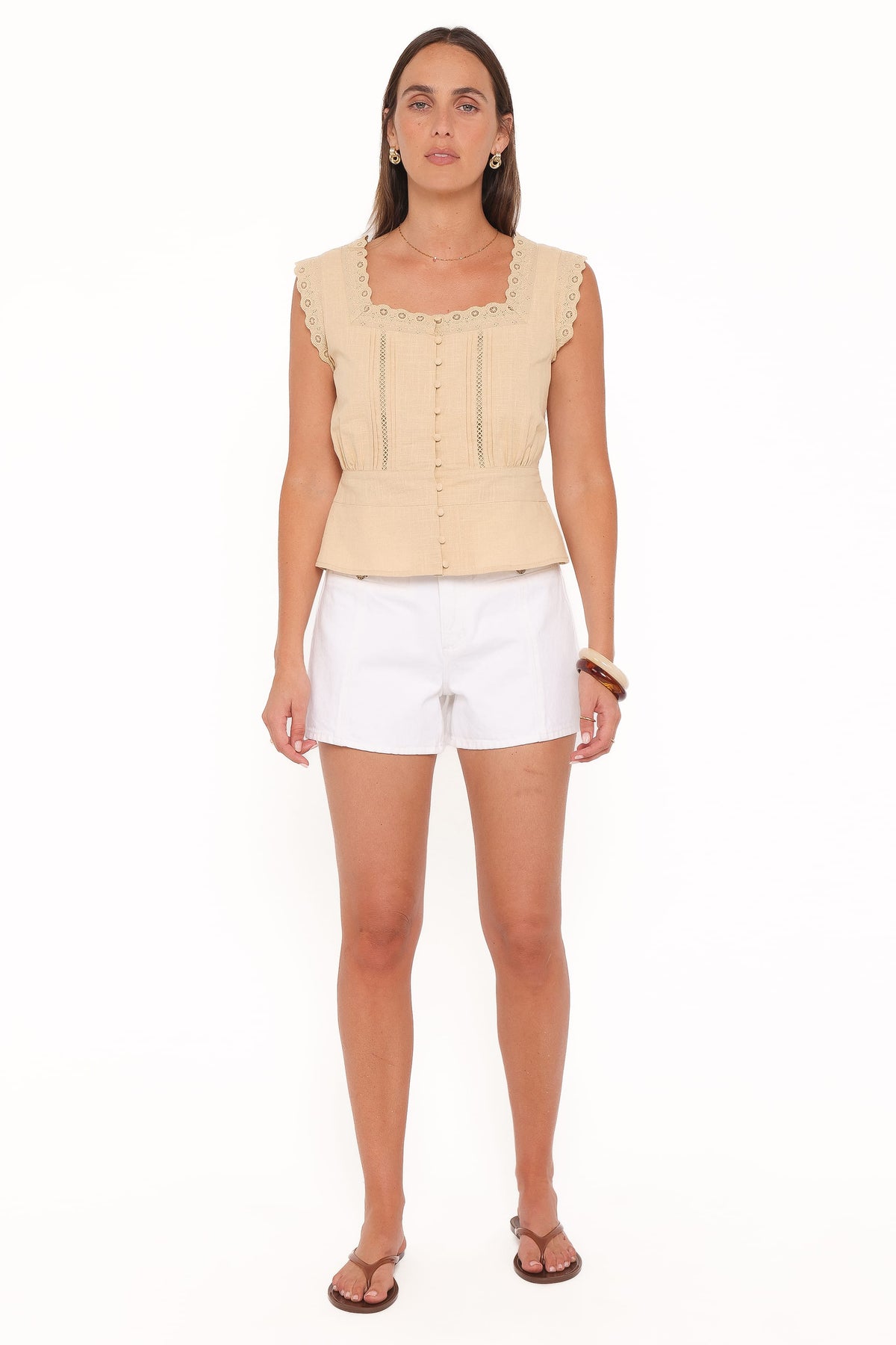 Luke Button Top in Khaki – view 2 of 6
