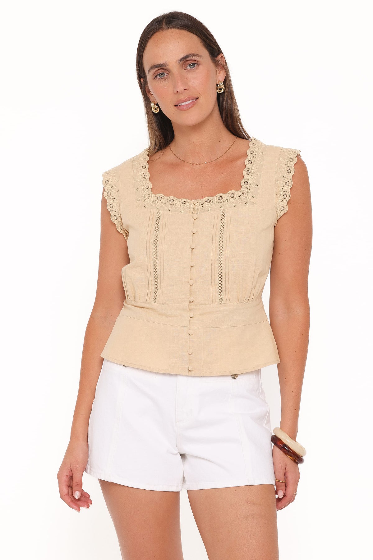 Luke Button Top in Khaki – view 1 of 6