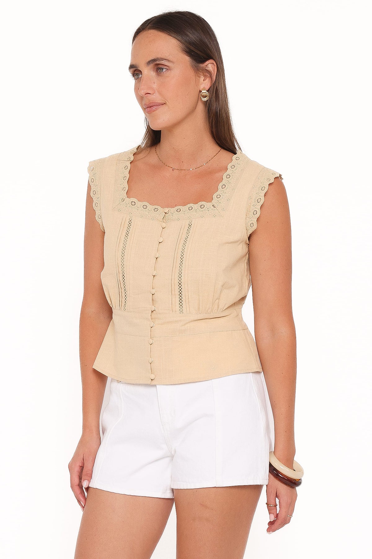 Luke Button Top in Khaki – view 3 of 6