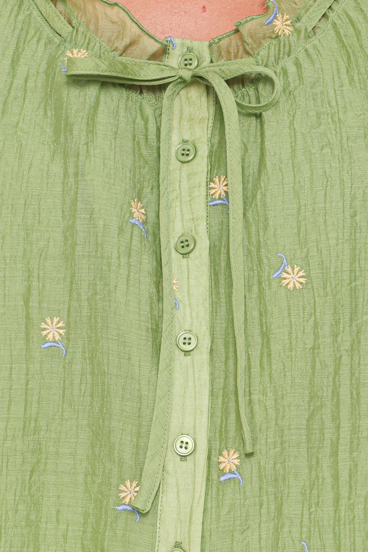 Lumi Embroidered Ruffle Top in Green – view 6 of 6