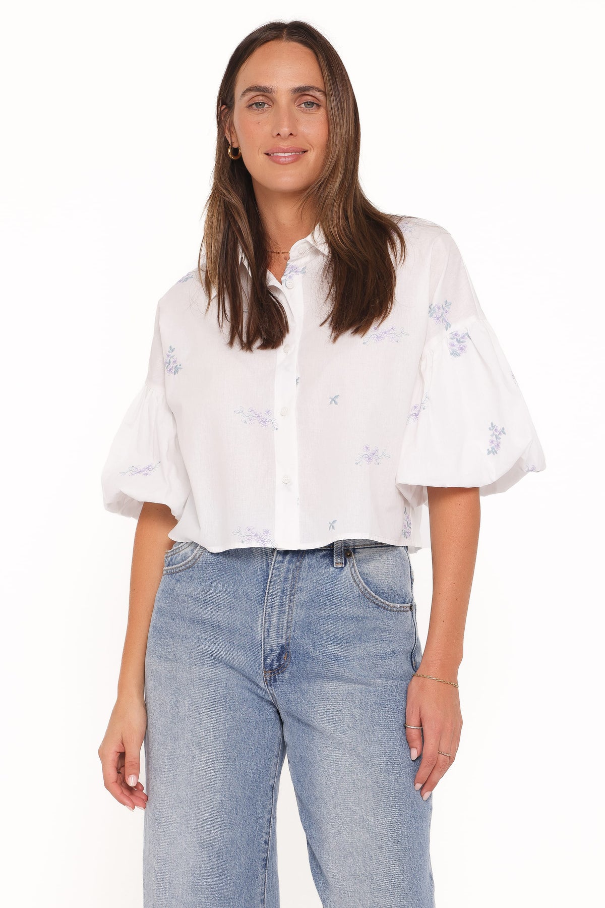 Luneth Button Up Blouse in White – view 1 of 7