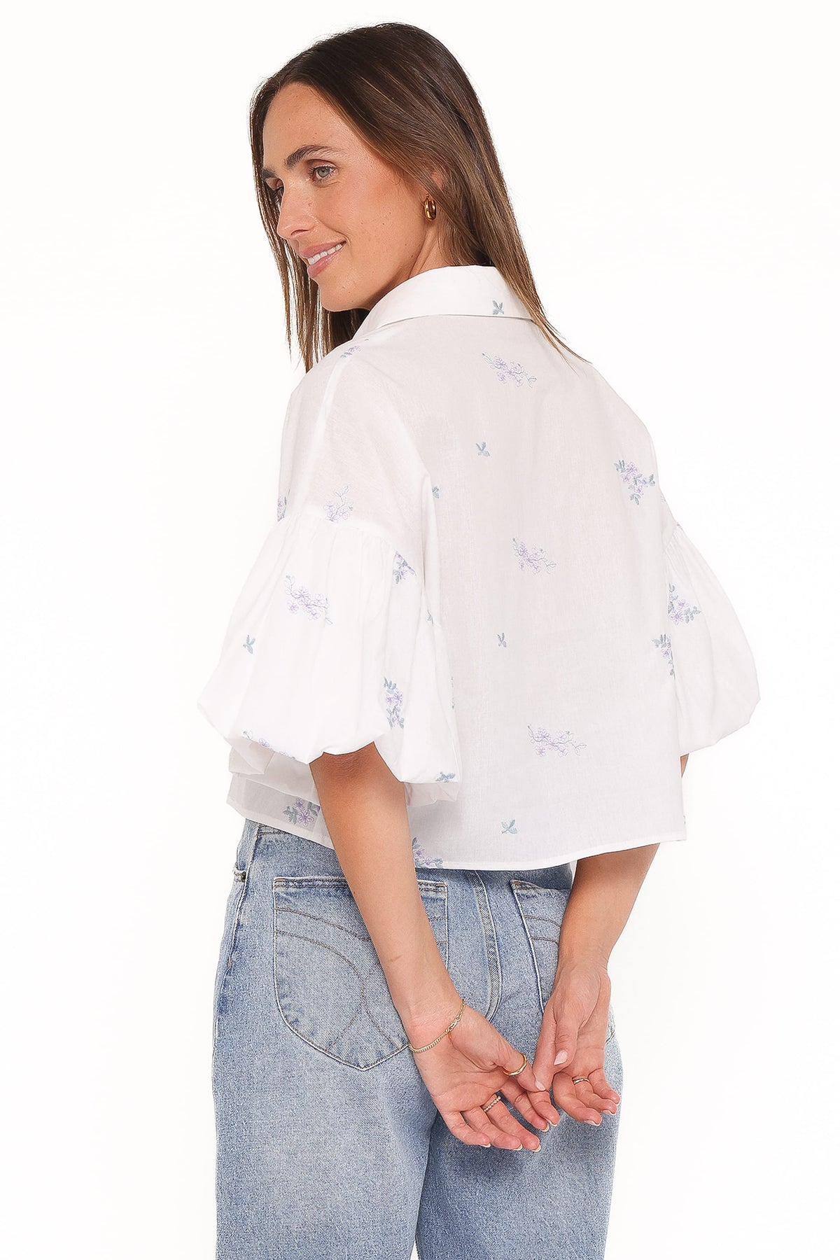 Luneth Button Up Blouse in White – view 6 of 7