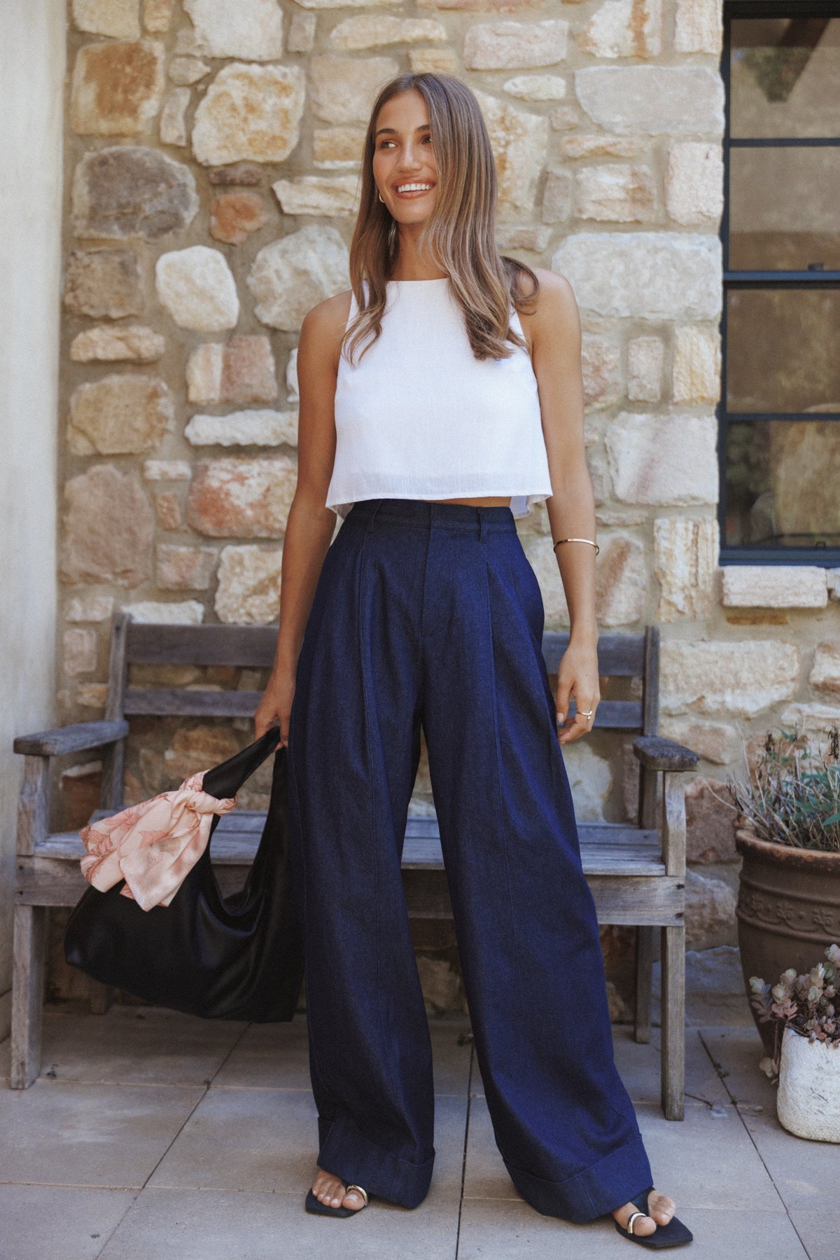 Madison Linen Cropped Tank in White – view 7 of 8