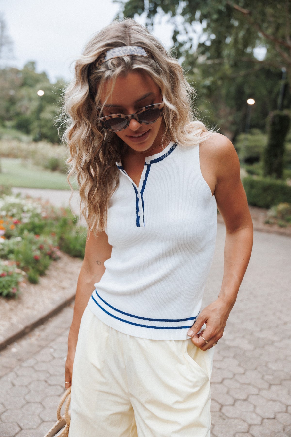 Marion Henley Knitted Tank Top in White – view 1 of 8