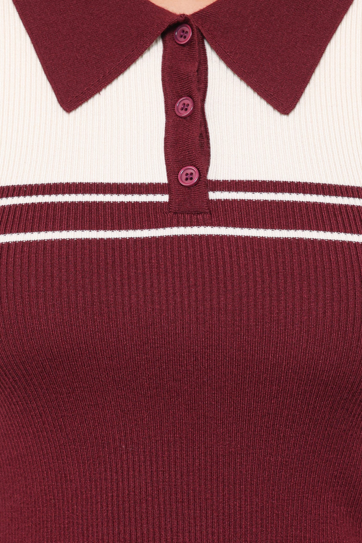 Maris Knit Polo Top in Burgundy/Cream Stripe – view 7 of 8