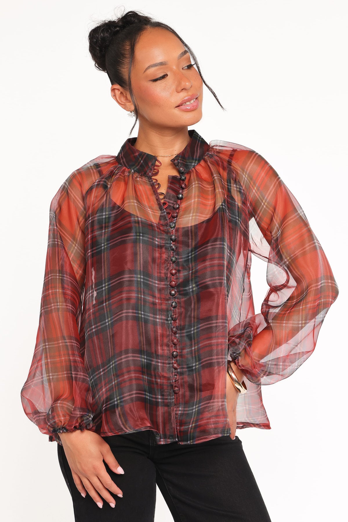 Marni Organza Top in Red Plaid – view 2 of 8