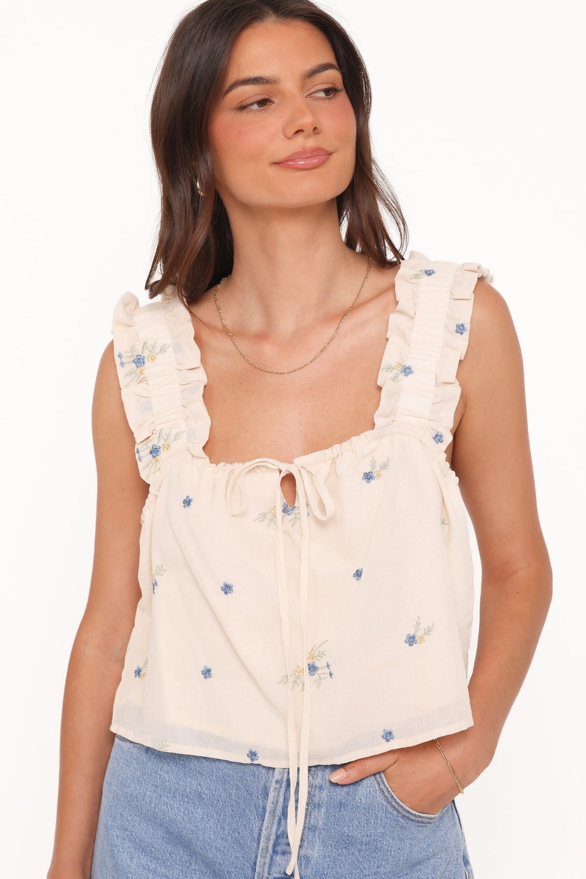 Marnie Top in Ivory Blue Floral – view 1 of 6