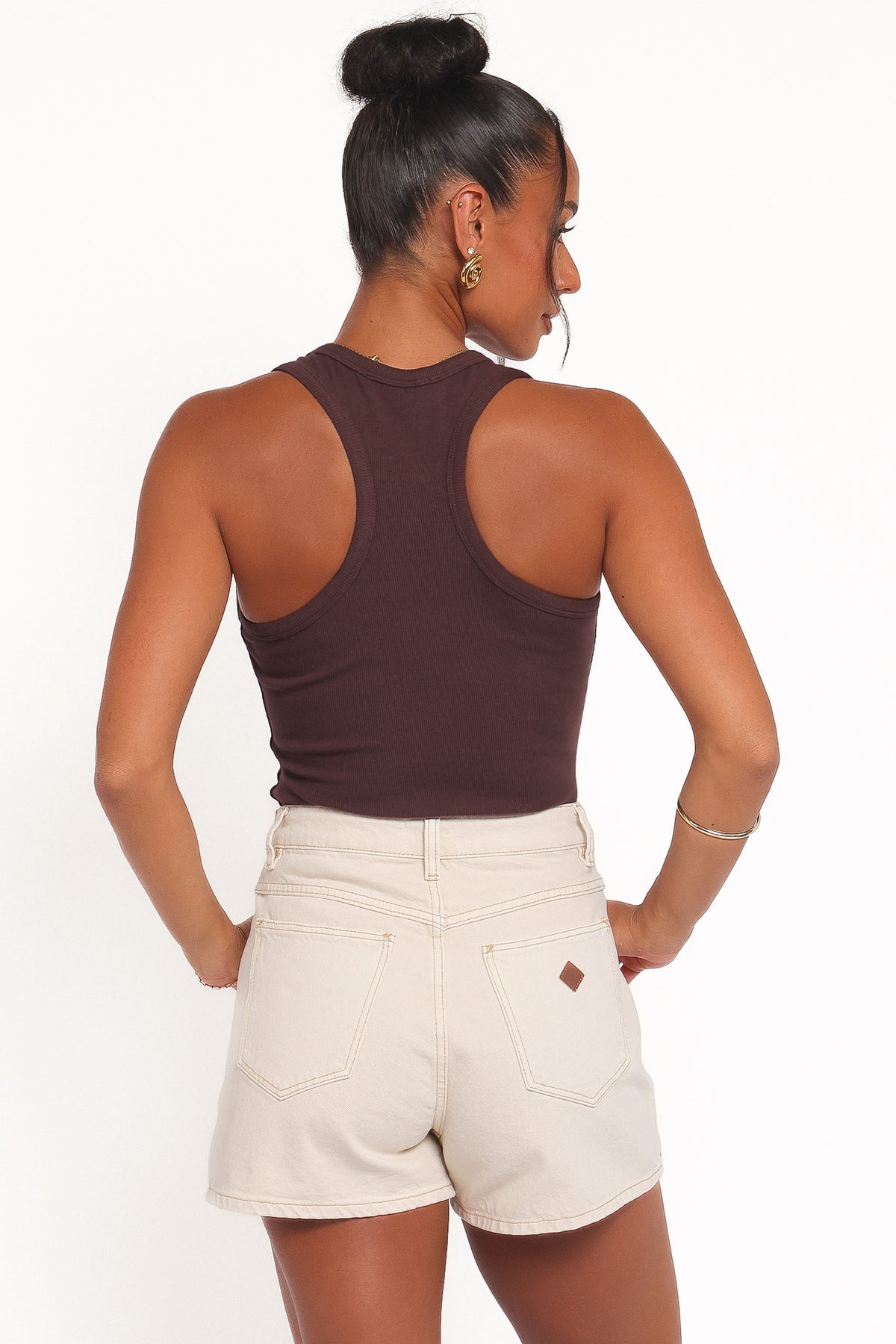 Miles Racerback Rib Knit Tank Top in Espresso – view 5 of 7