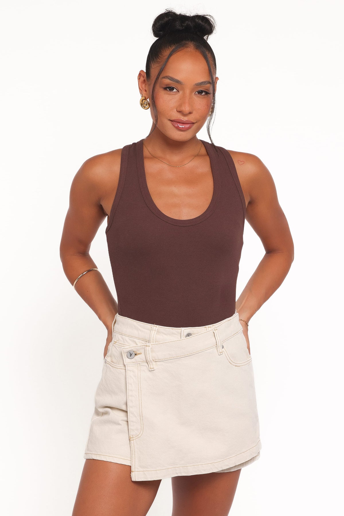 Miles Racerback Rib Knit Tank Top in Espresso – view 3 of 7