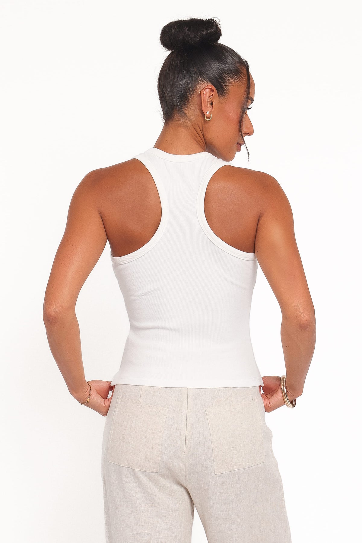 Miles Racerback Rib Knit Tank Top in White – view 5 of 8