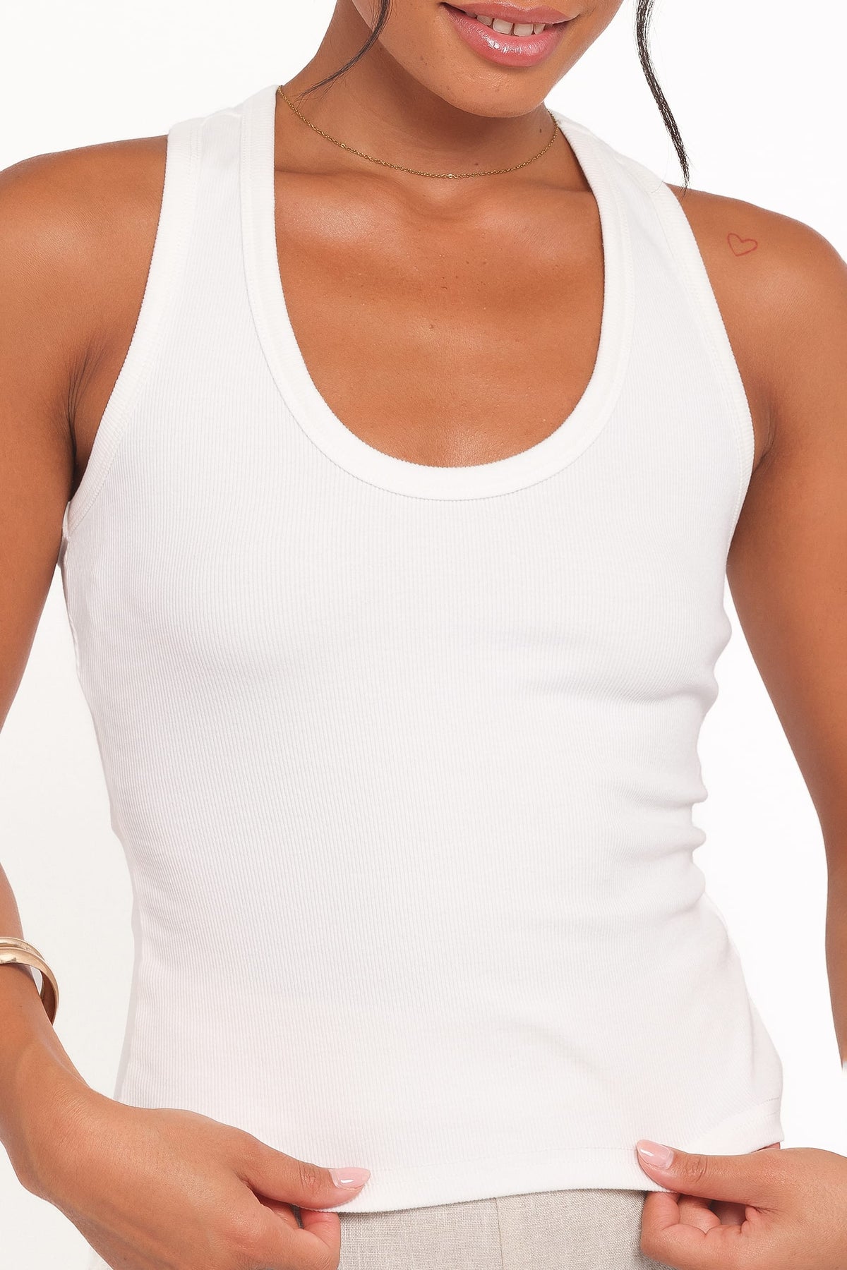 Miles Racerback Rib Knit Tank Top in White – view 6 of 8