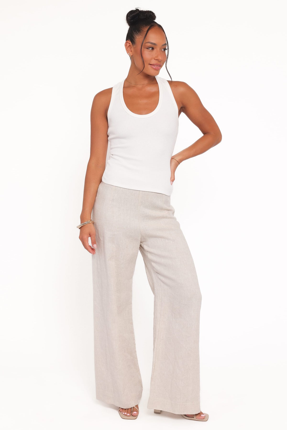 Miles Racerback Rib Knit Tank Top in White – view 7 of 8