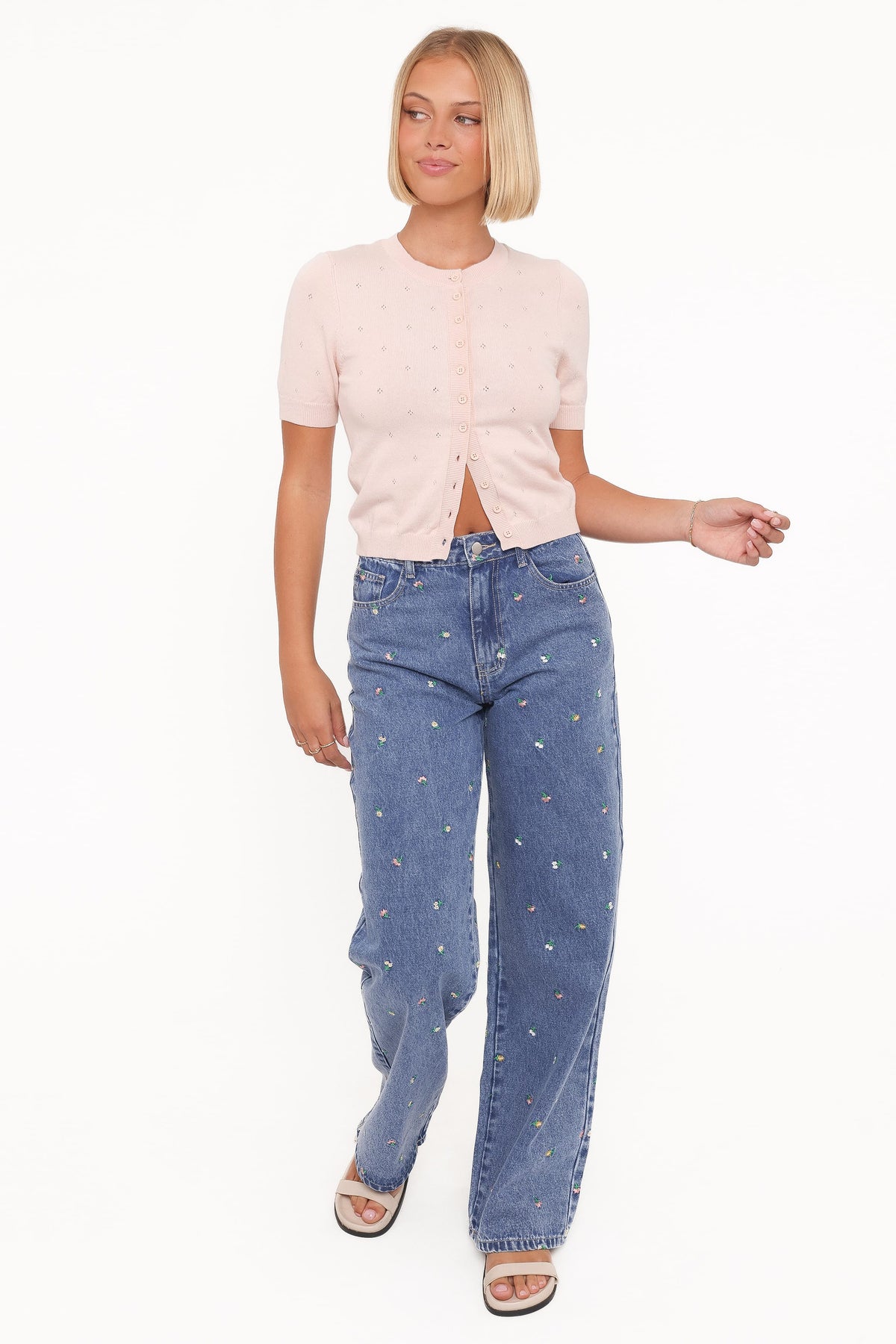 Monae Pointelle Button Up Top in Pink – view 5 of 7