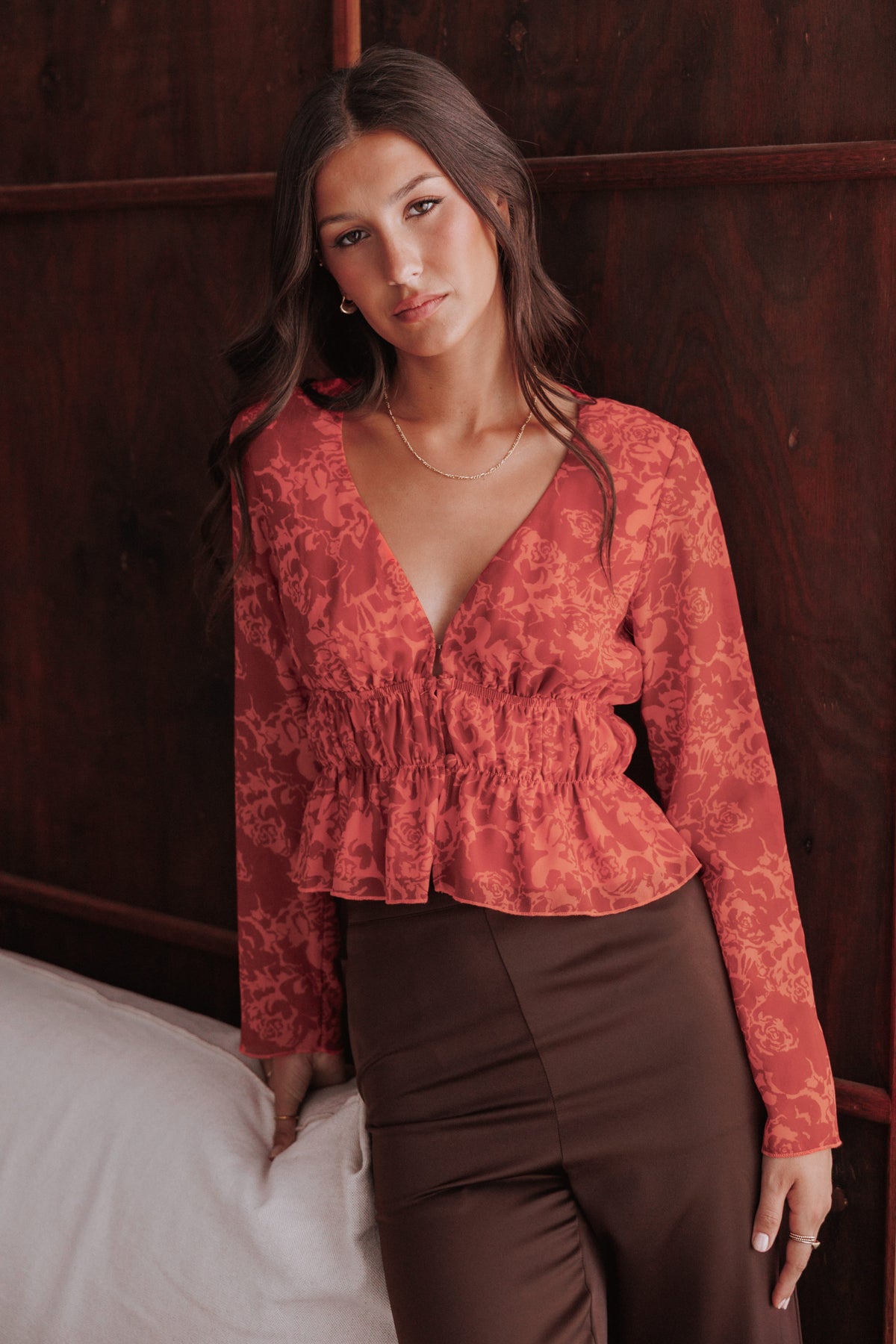 Monica Long Sleeve Top in Red Roses – view 1 of 8