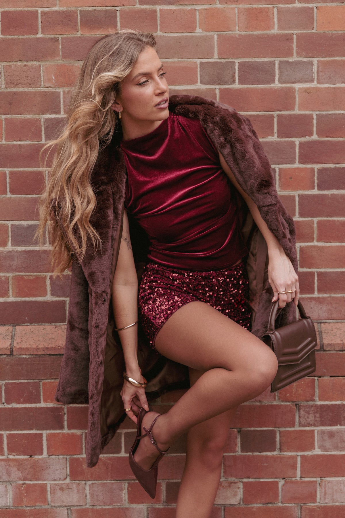 Nissa Velvet Top in Burgundy – view 1 of 8