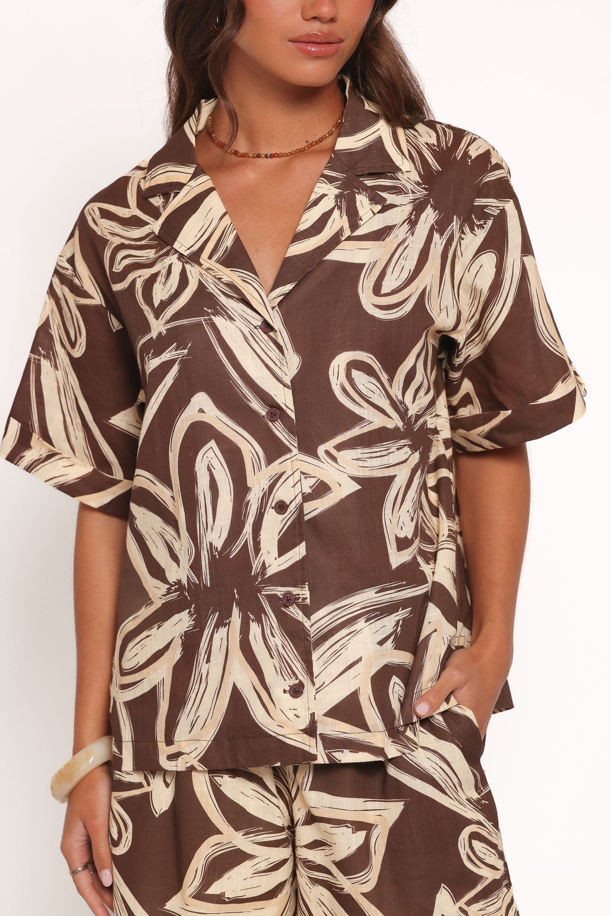 Pacifica Button Up Shirt in Chocolate Floral – view 2 of 6