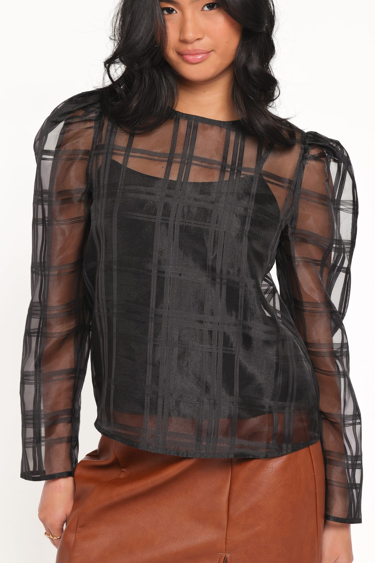 Peony Long Sleeve Sheer Top with Cami in Black – view 5 of 6