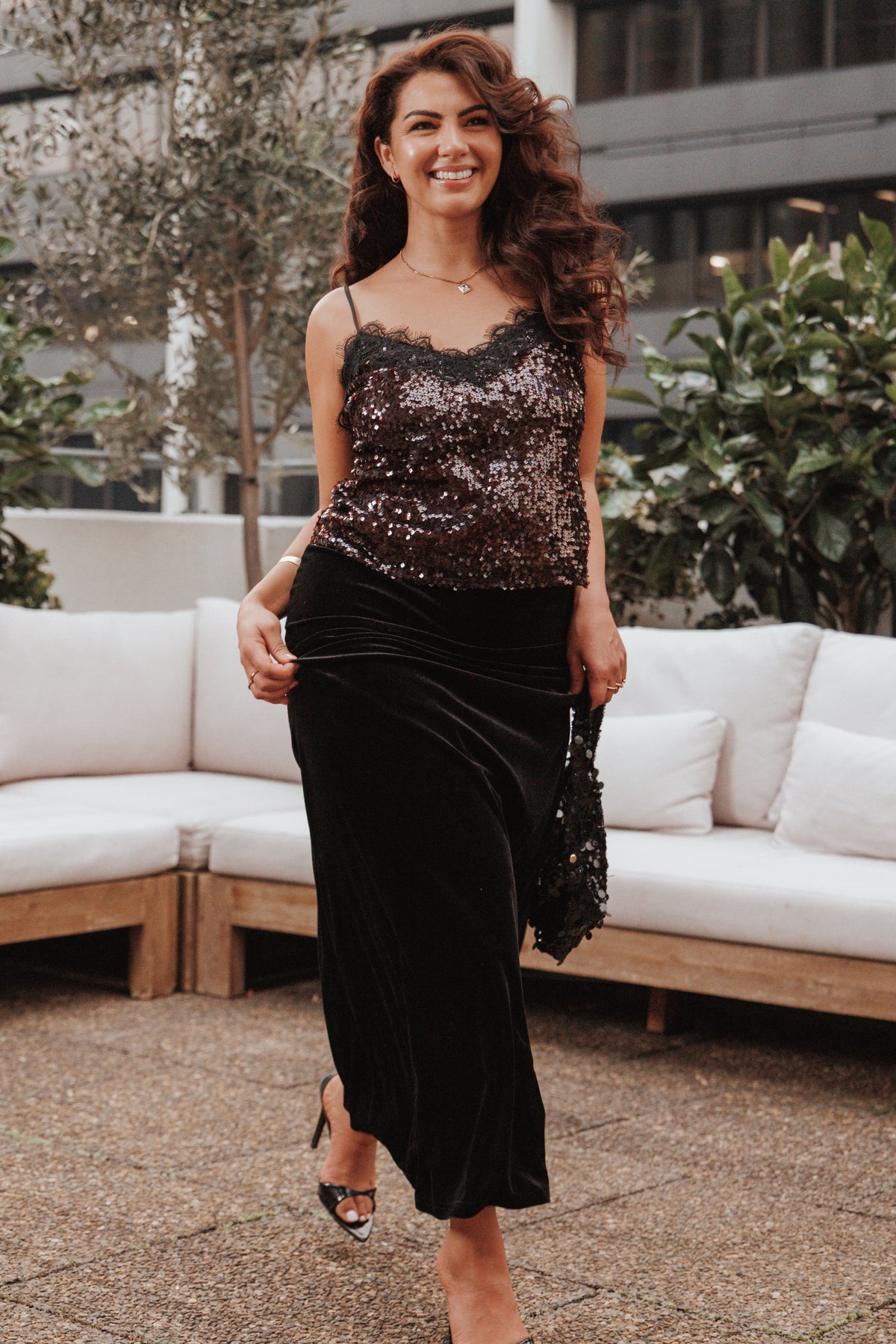 Pixie Lace And Sequins Cami in Burgundy – view 1 of 7