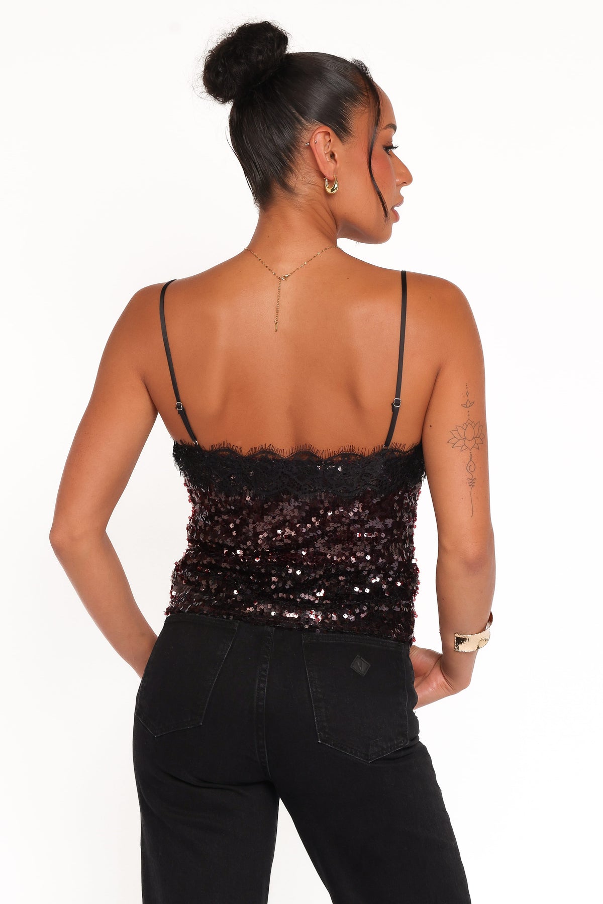 Pixie Lace And Sequins Cami in Burgundy – view 4 of 7