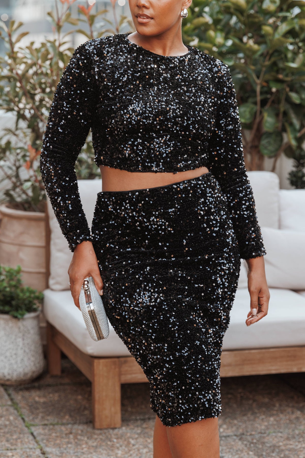 Quinne Cropped Sequin Top in Black – view 8 of 8