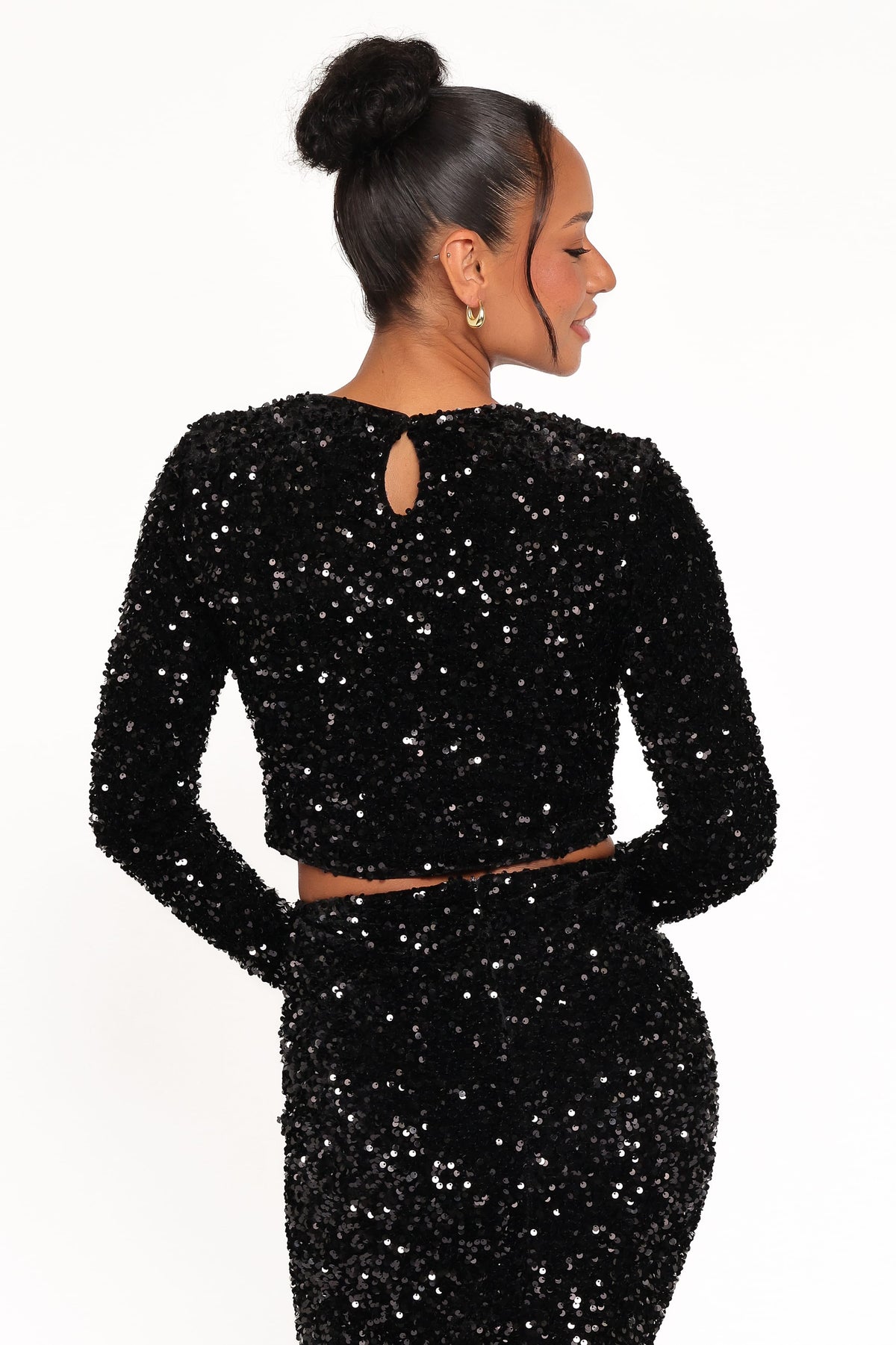 Quinne Cropped Sequin Top in Black – view 5 of 8