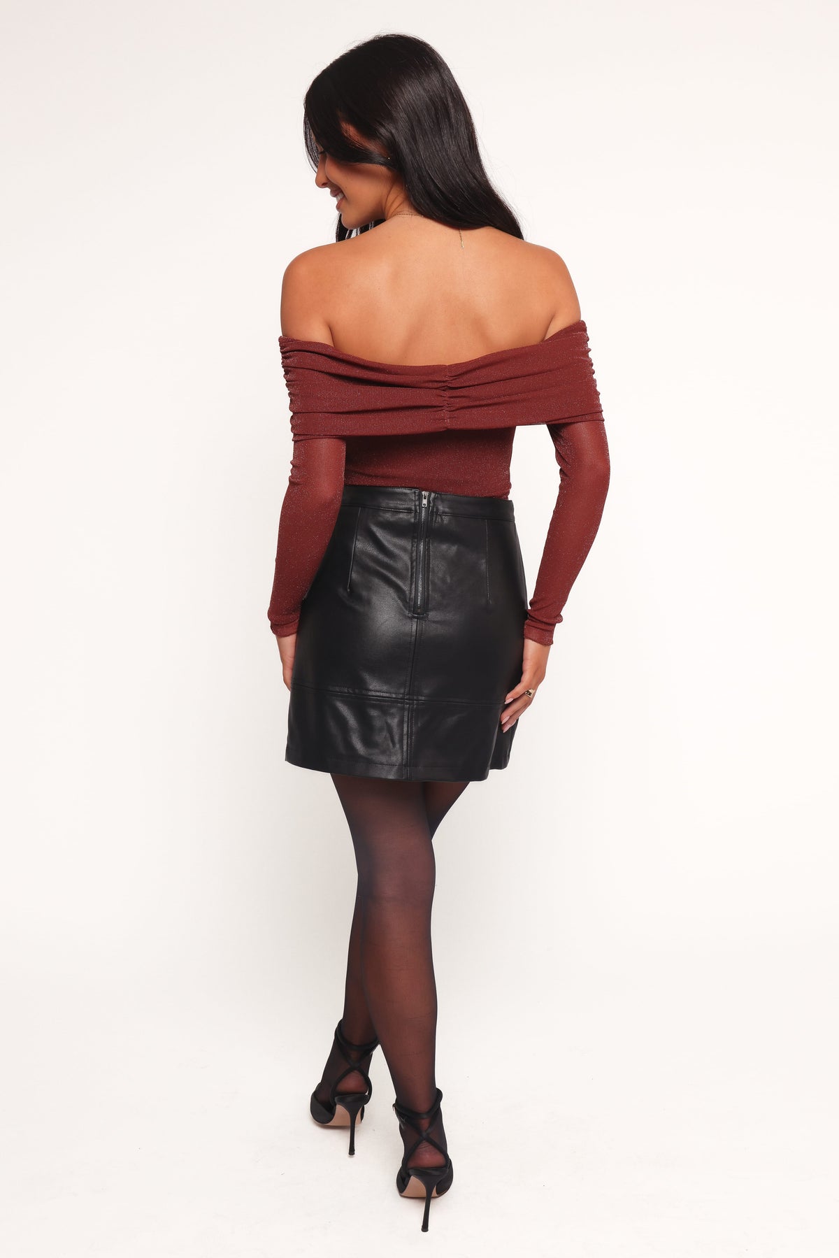 Raya Off Shoulder Top in Merlot – view 4 of 6