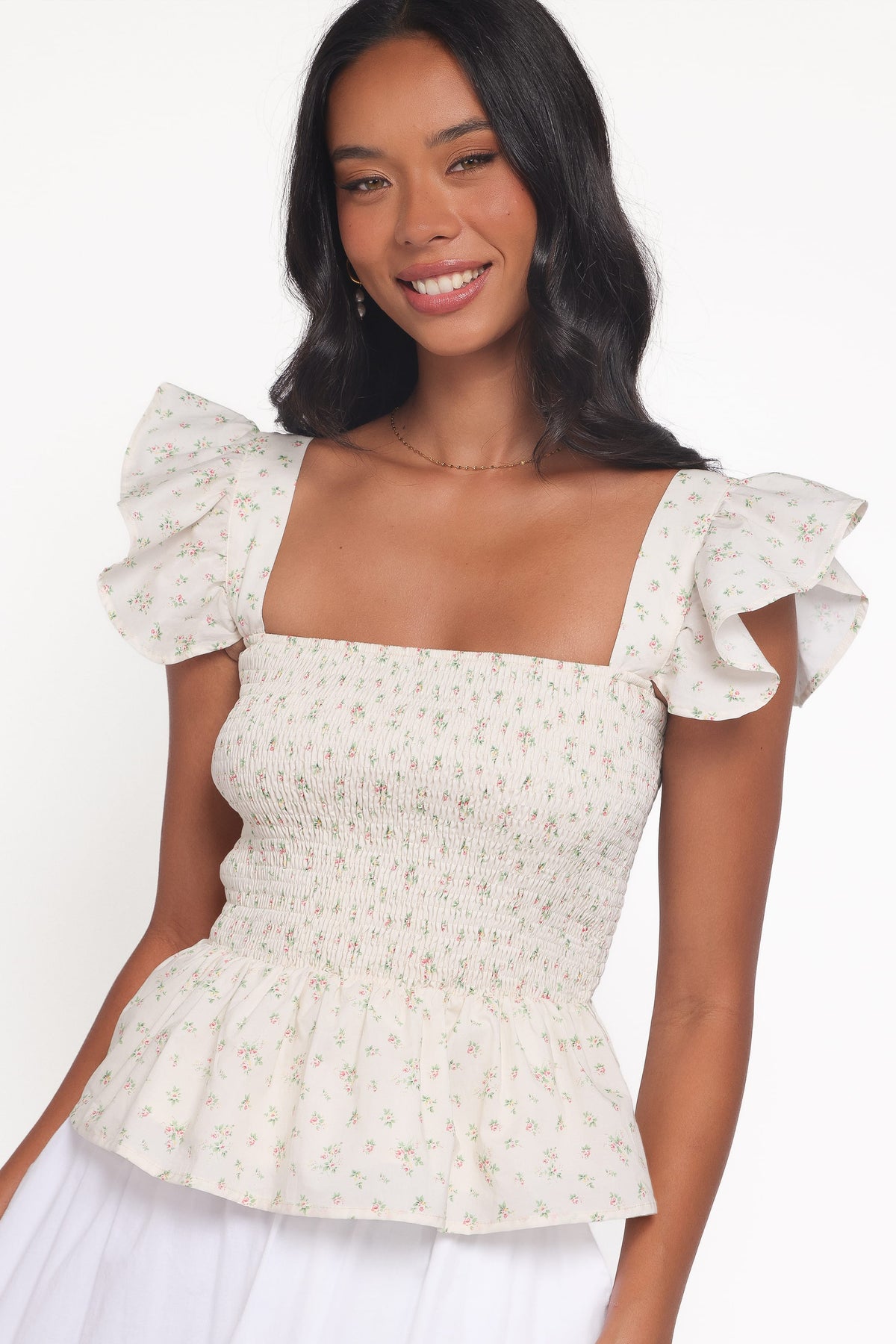 Remira Smocked Ruffle Top in White Betty – view 2 of 7
