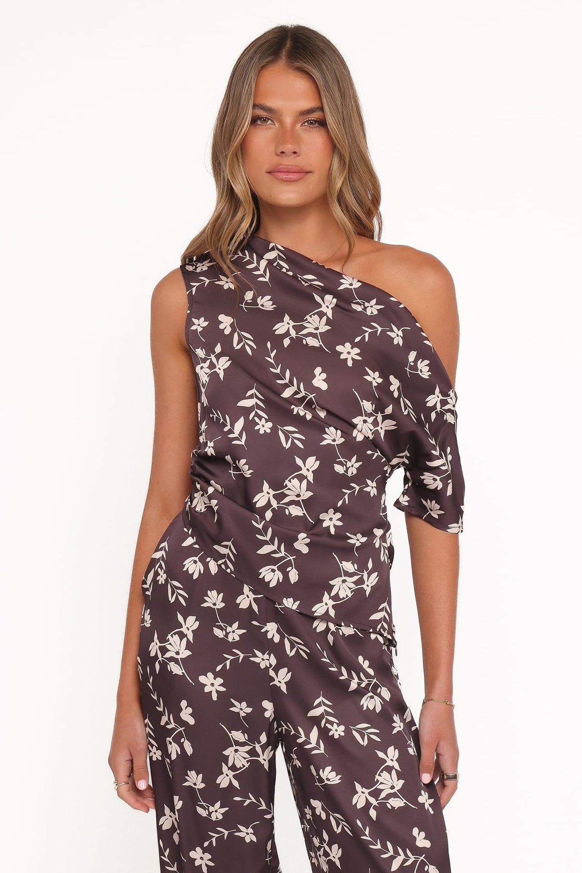 Romola Off Shoulder Top in Brown Cream Floral – view 2 of 8
