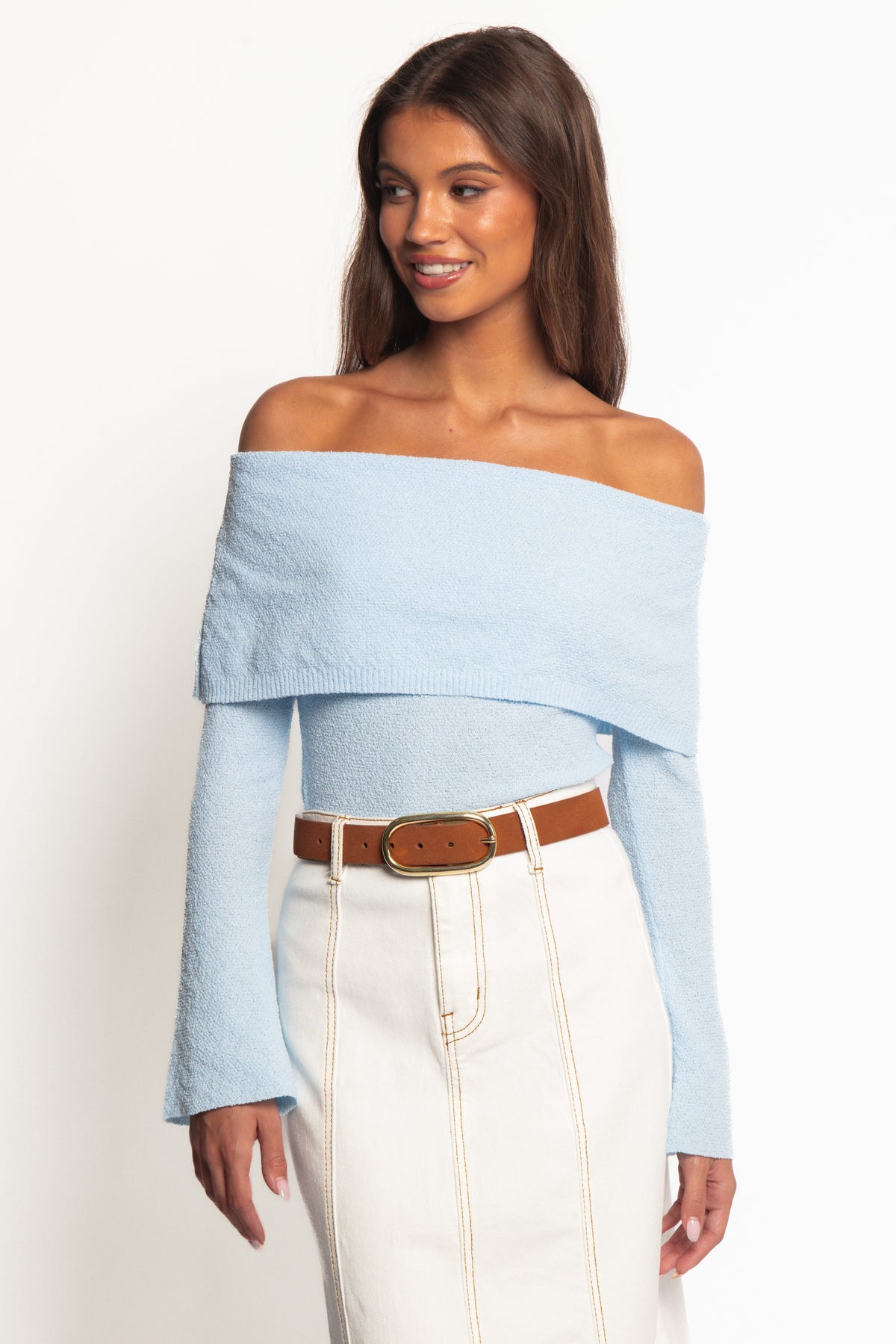 Rory Off Shoulder Top in Pale Blue – view 1 of 6